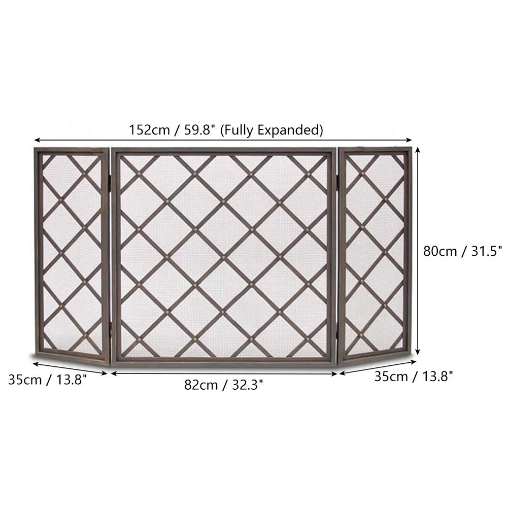 Large 3-Panel Fireplace Screen with Mesh Cover - Heavy Duty Hinged Fire Guard for Spark, Flame & Ember Protection - Black Safety Screen for Home & Hearth - Perfect for Living Rooms, Patios & Fireplace Safety