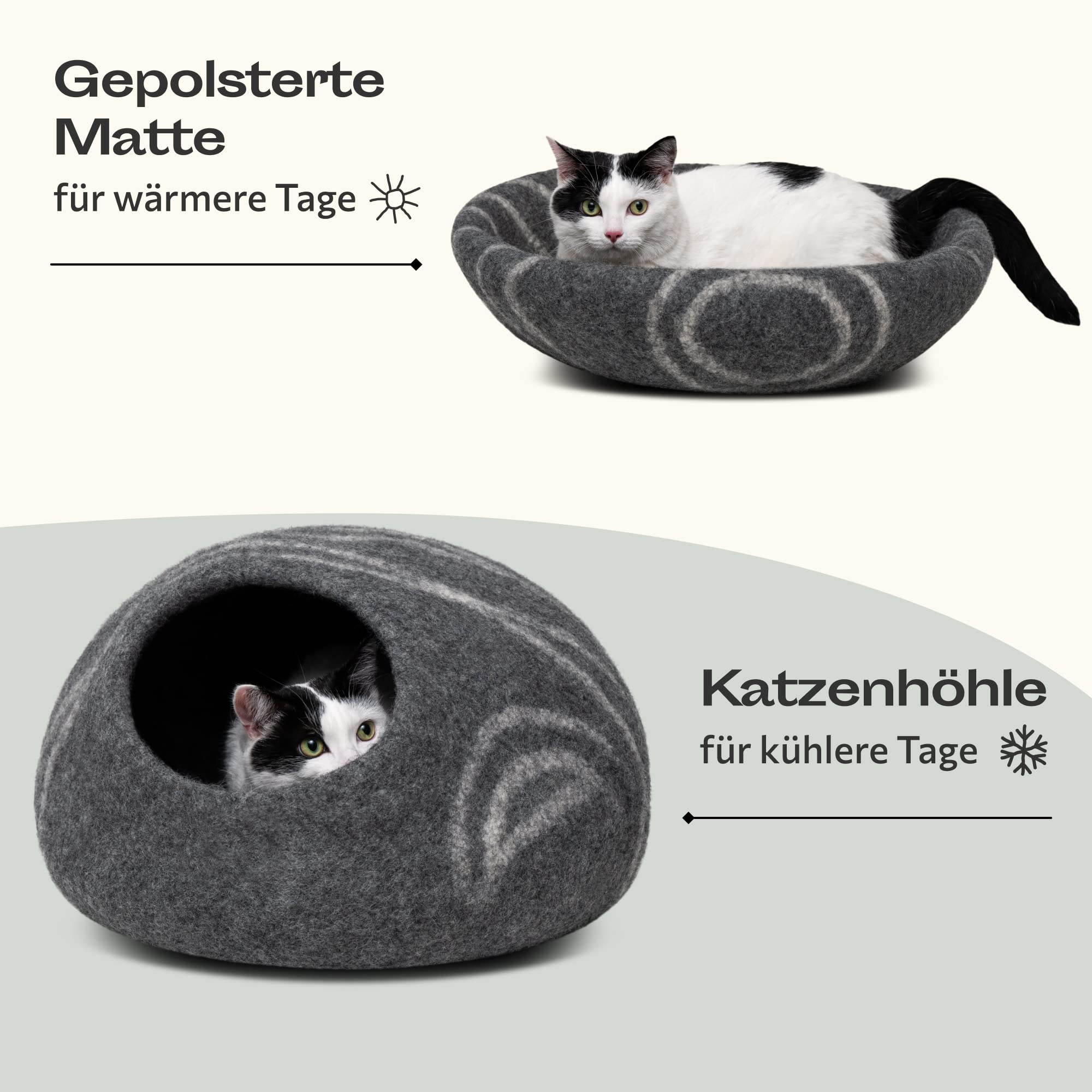 Premium Felt Cat Bed Cave with 6 Wool Ball Toys - Dark Grey Large Size Cozy Pet Bed for Indoor Cats | Perfect for Napping, Playtime & Warm Winter Nights