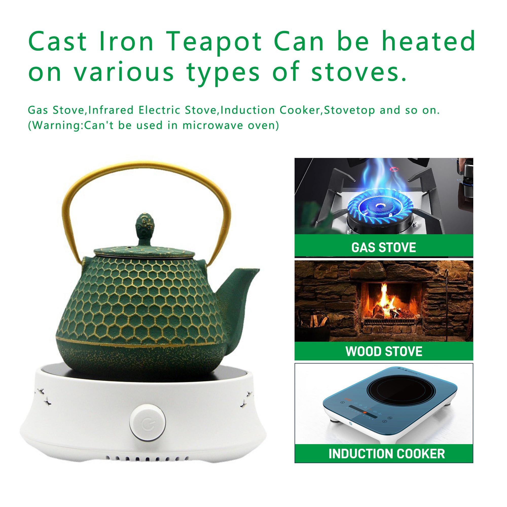 Japanese Cast Iron Tea Kettle with Enameled Interior - 34oz Tetsubin Teapot with Stainless Steel Infuser, Stovetop Safe for Perfect Tea Brewing - Ideal for Home, Office & Traditional Tea Ceremonies