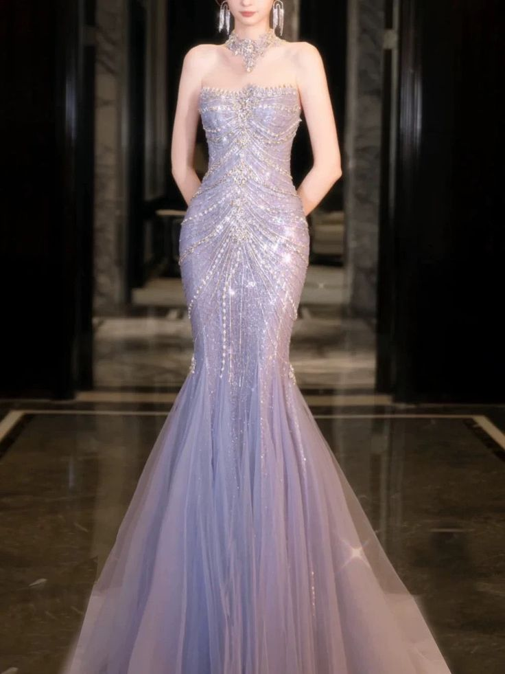 Elegant Mermaid Strapless Tulle Beaded Long Prom Dress J5965 | Formal Evening Gown for Homecoming, Wedding, Quinceañera & Special Occasions