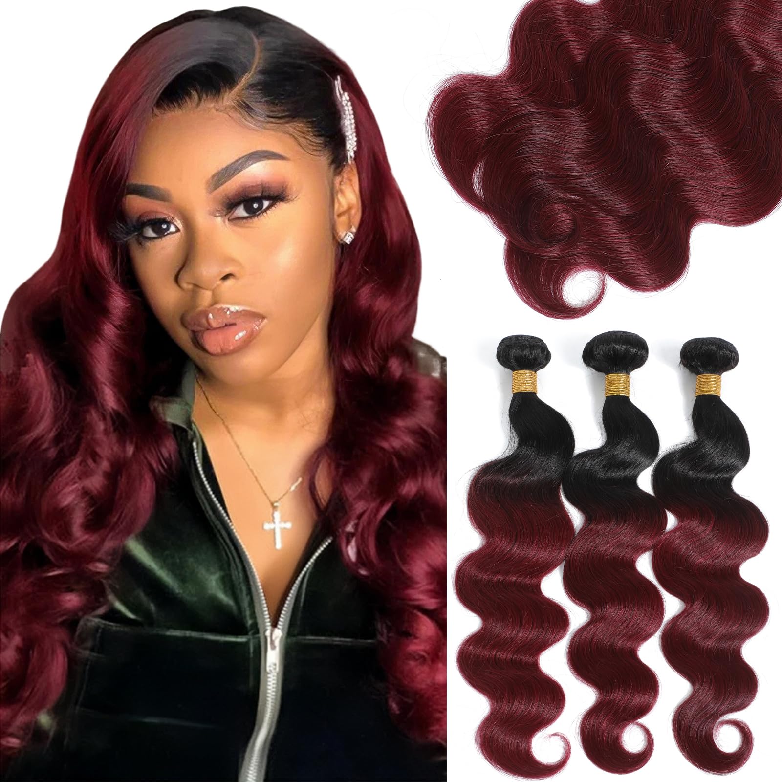 Kapelli 10A Brazilian Virgin Remy Hair Bundles - Ombre Body Wave (T1B/99J, 24