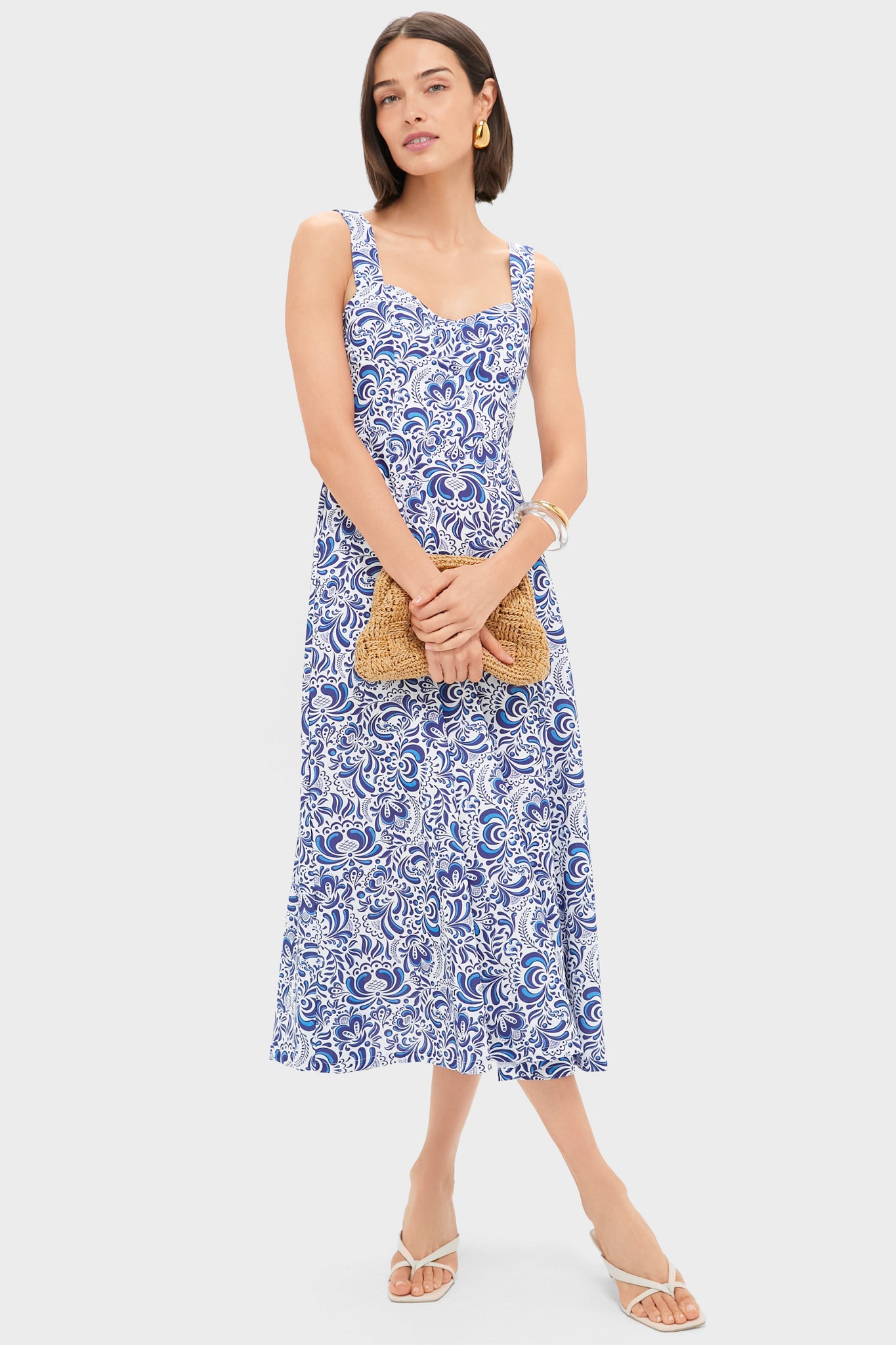 Blue Linen Floral Open Back Lawson Bustier Maxi Dress for Women | Summer Beach Wedding Guest Dress | Boho Chic Midi Dress for Vacations & Date Nights