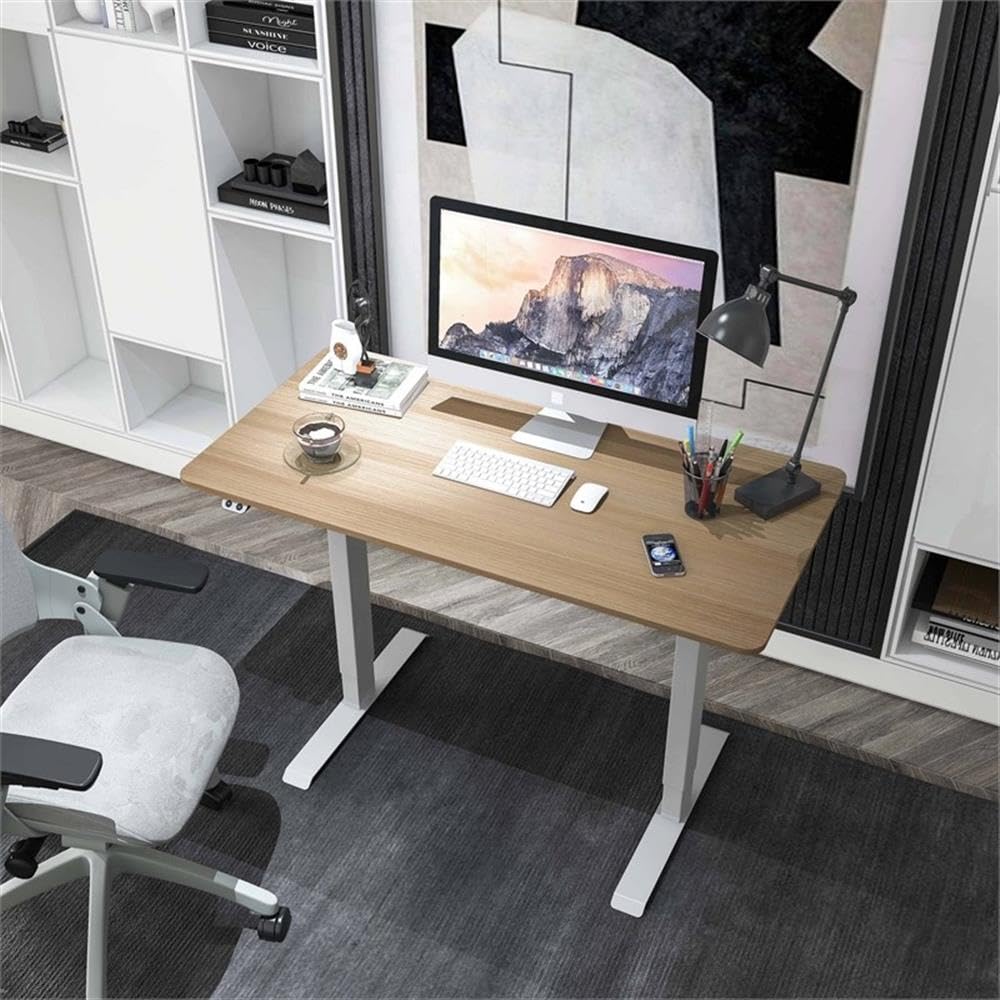Tilah Adjustable Height Metal Office Desk - Natural Finish | Ergonomic Home & Workspace Furniture for Standing & Sitting Comfort
