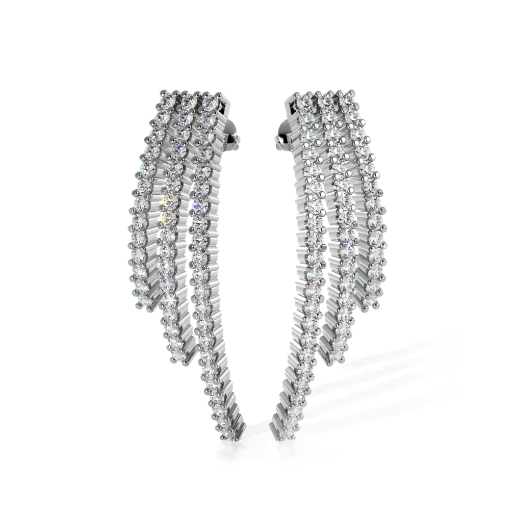 2.0 CTW Triple Strand Diamond Drop Earrings for Women - Elegant Dangling Earrings for Weddings, Parties & Special Occasions