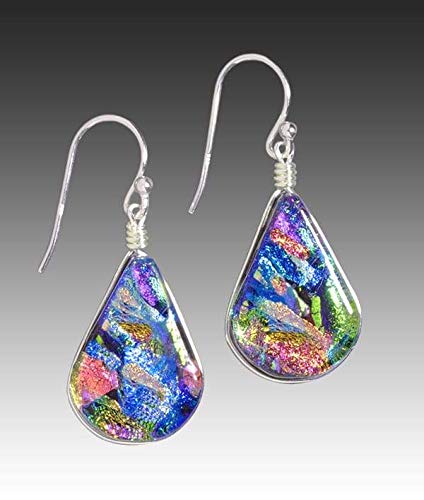 Rainbow Falls Earrings - Hypoallergenic Nickel-Free Dichroic Glass Dangle Earrings | Handmade in USA | Perfect for Weddings, Parties & Special Occasions
