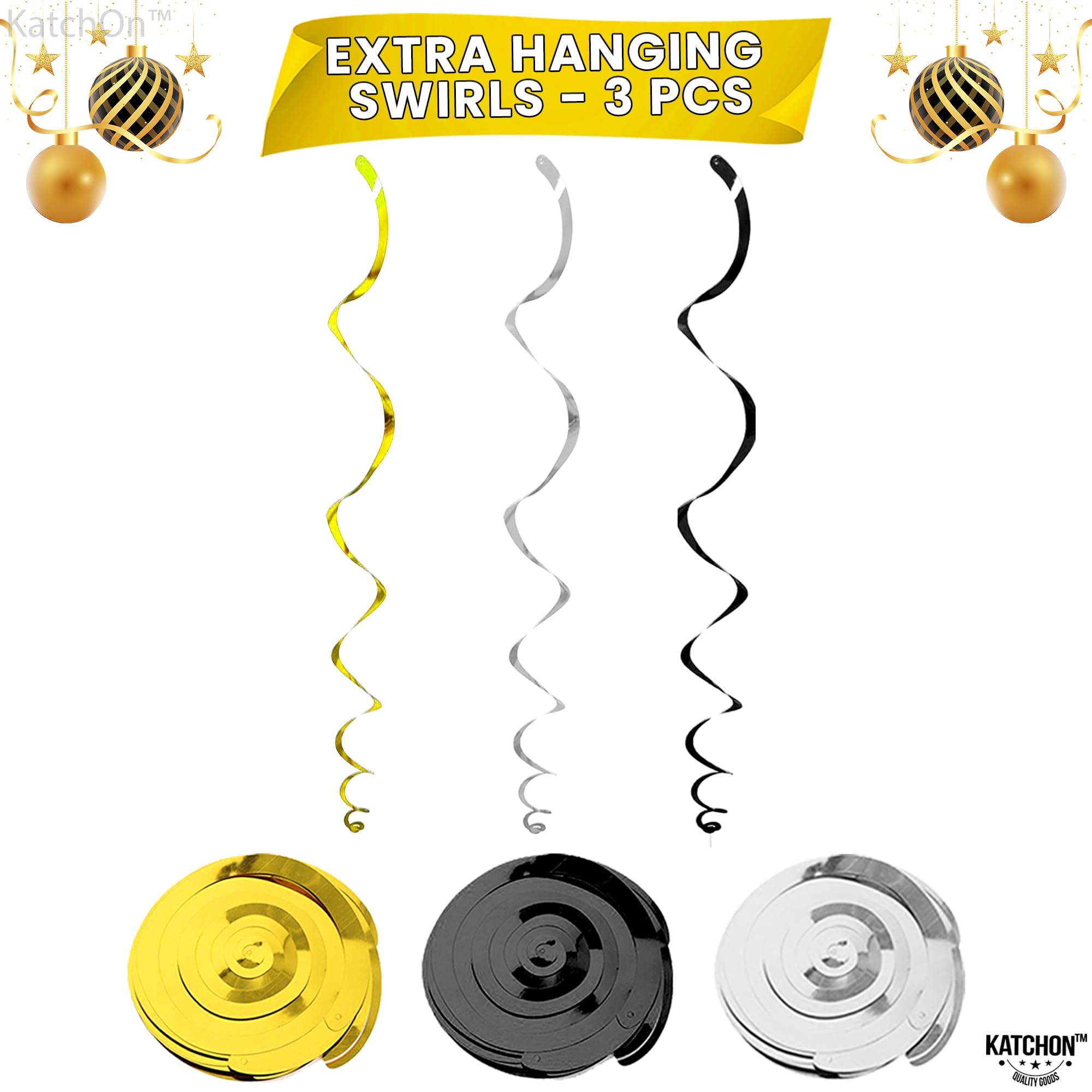 KatchOn 30-Pack Shiny Happy New Year Hanging Swirls - 2025 New Year's Eve Party Supplies & Decorations for Home, Office, and Festive Celebrations