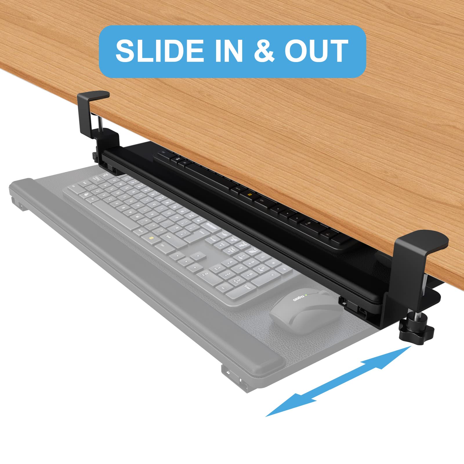 Ergonomic Under Desk Keyboard Tray - 30 x 10 Inch Pull-Out Drawer with Wrist Support Pad | Space-Saving Desk Organizer for Home Office, Gaming Setup & Workstation | Improves Posture & Comfort