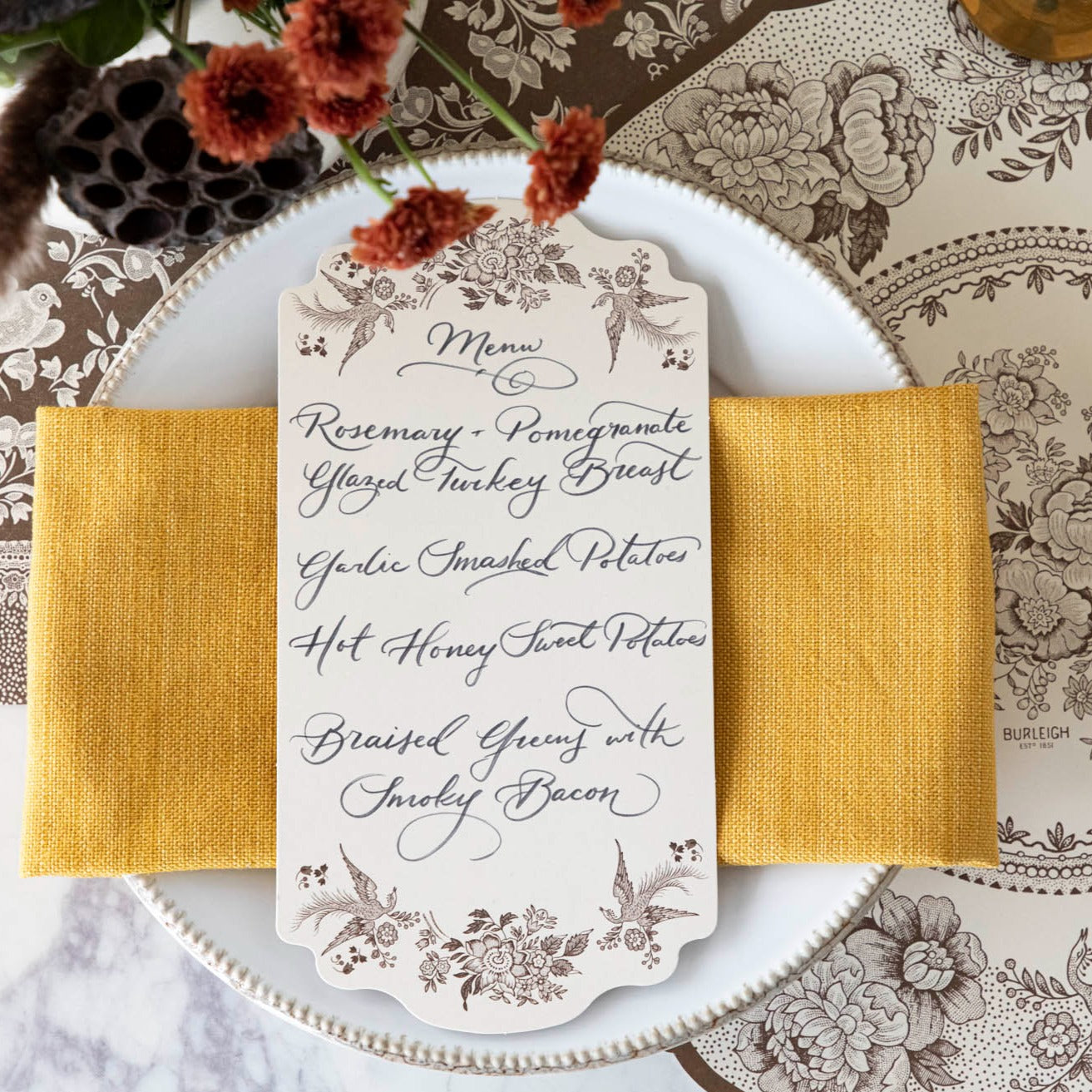 Brown Asiatic Pheasants Table Cards - Elegant Wedding Place Cards, Party Seating Name Tags, Holiday Dinner Decorations