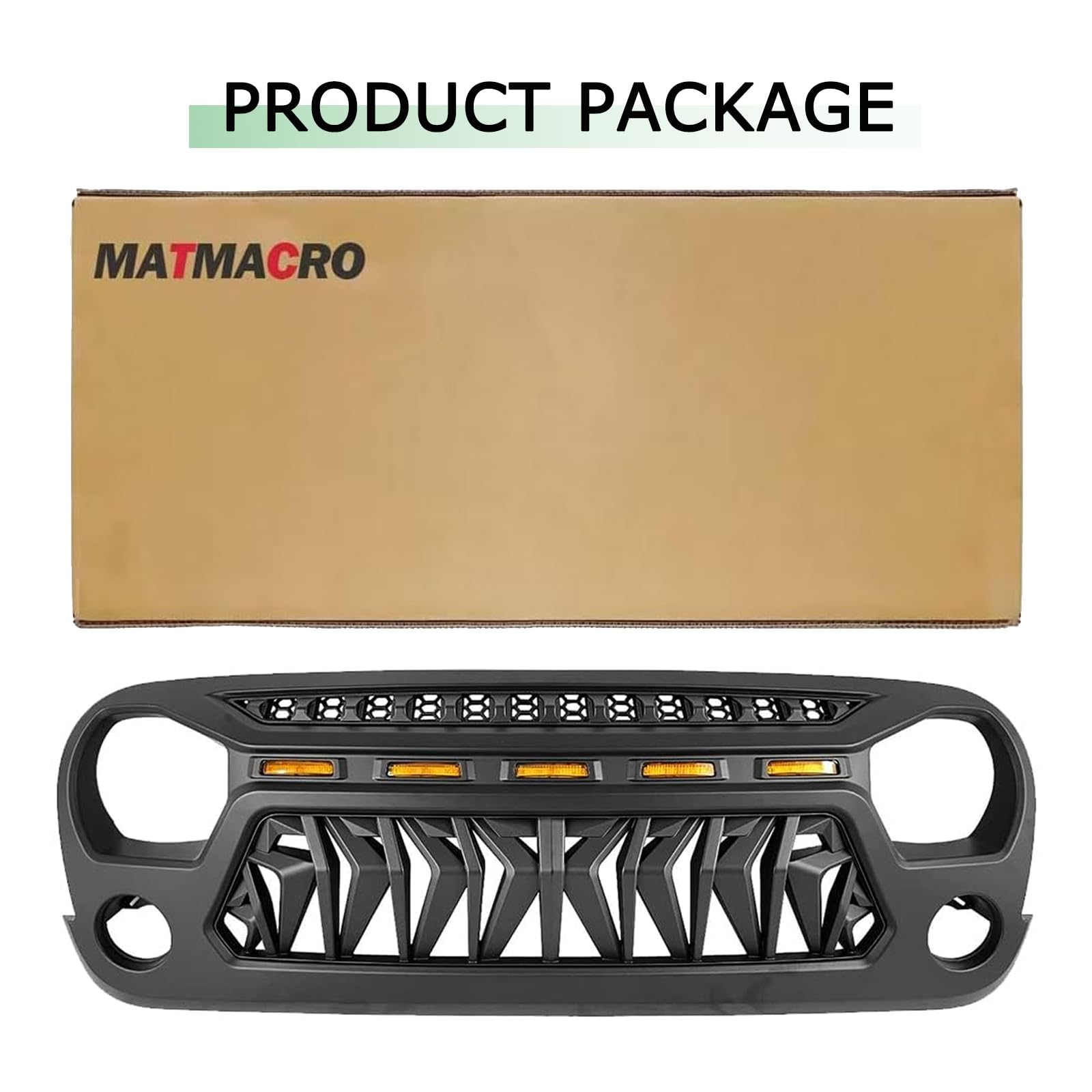 Shark Grille Mesh Front Grill for Jeep Wrangler JK & JKU (2007-2018) - Compatible with Unlimited, Rubicon, Sahara & Sport Models - Includes Amber LED Lights | Off-Road & Street Legal Upgrade
