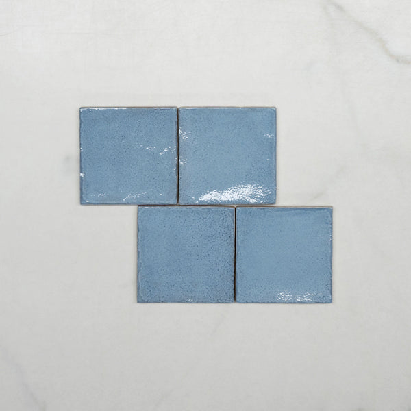 Ash Blue Dianna Zellige Look Ceramic Tile 100x100x9mm - Spanish Handmade Wall & Floor Tile Sample for Kitchen Backsplash, Bathroom, and Living Room Decor