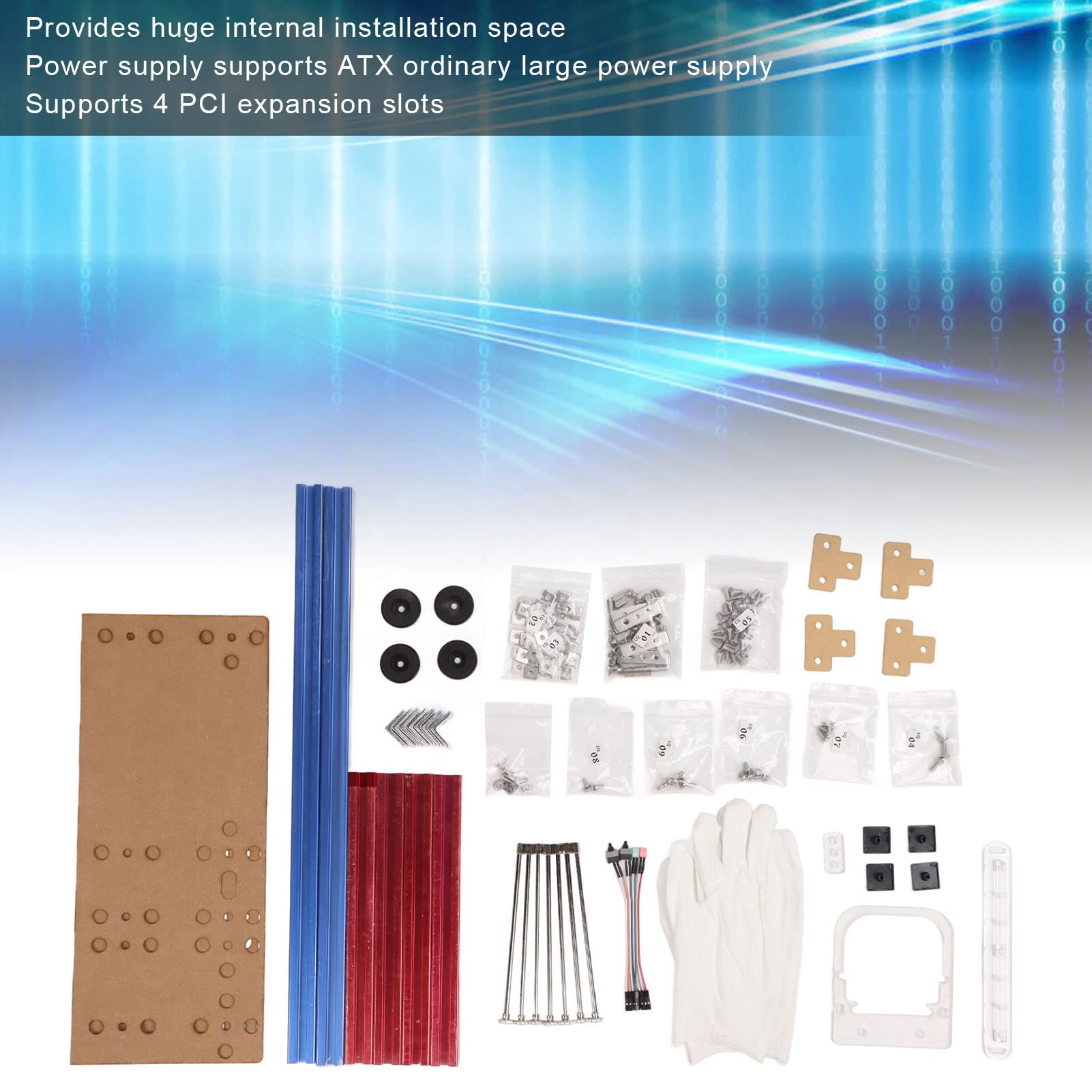 ATX Open Air PC Case Bracket - Aluminum Alloy DIY Computer Chassis Frame with 4 PCI Slots & Excellent Heat Dissipation (Blue/Red) - Perfect for Home Gaming Rigs, Mining Rigs & PC Builders