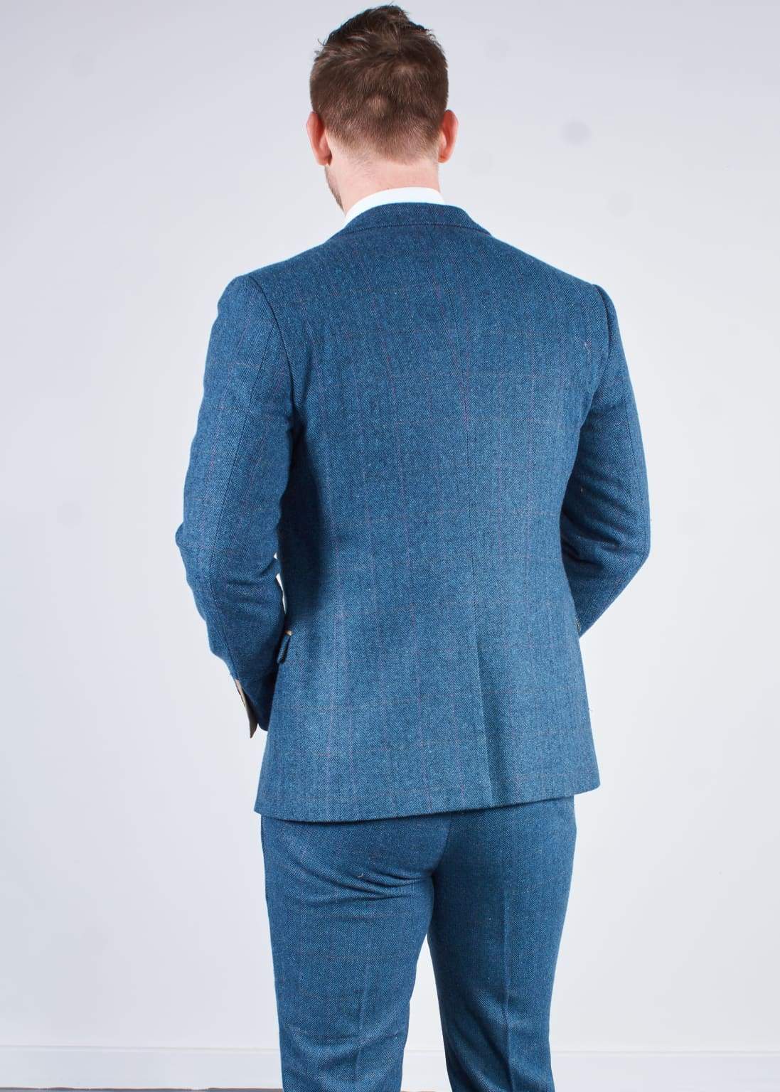 Marc Darcy Dion Blue Tweed 3-Piece Wedding Suit with Tan Brown Waistcoat - Perfect for Formal Events, Weddings & Special Occasions