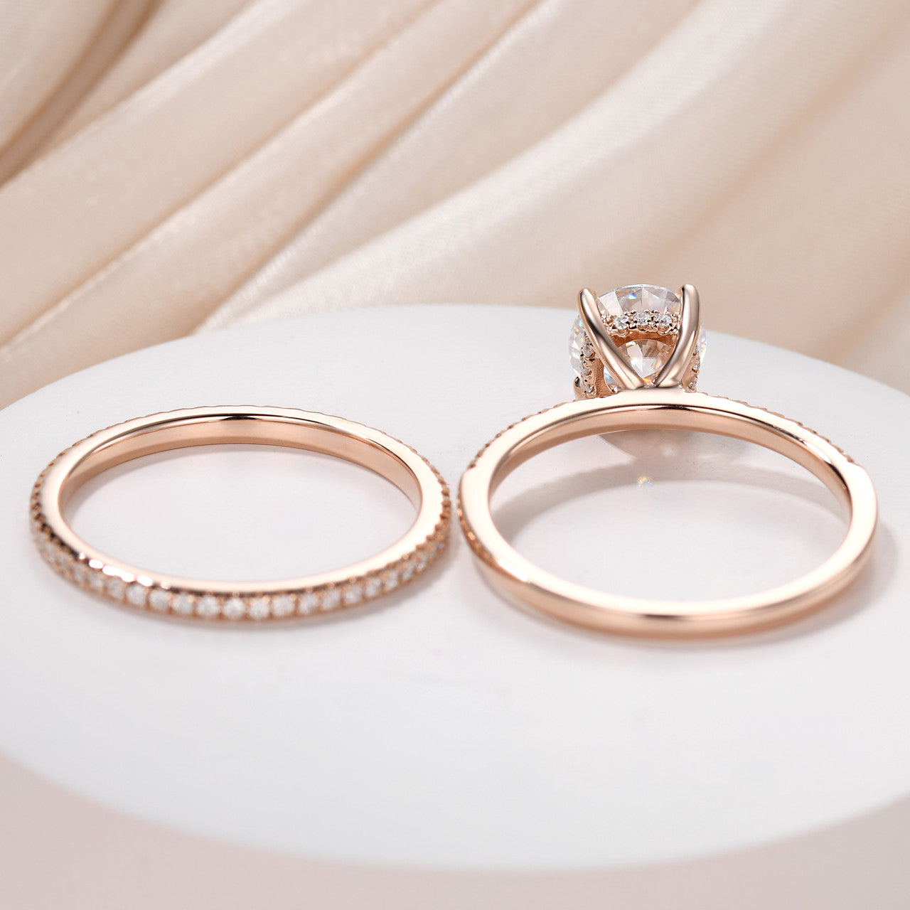 Moissanite Engagement Ring & Wedding Band Set - 7mm Round Solitaire Eternity Ring in 14K Rose Gold (D-E-F Colorless) | Perfect for Proposals, Anniversaries & Bridal Jewelry