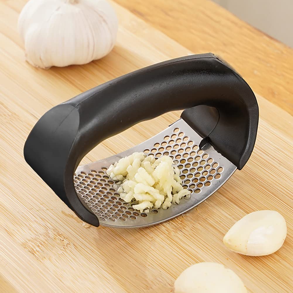 Premium Stainless Steel Garlic Press - Ergonomic Manual Garlic Mincer & Crusher with Comfort Grip - Multi-Functional Arc Design for Ginger, Garlic & Herbs - Perfect for Cooking, Meal Prep & Professional Kitchens