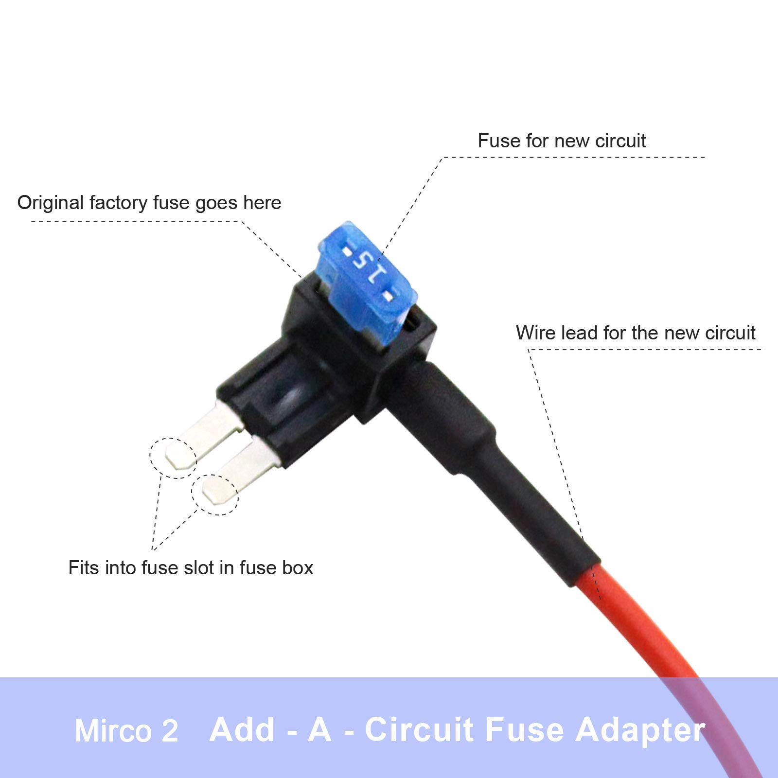 10 Pack 12V Car Add-A-Circuit Fuse Tap Adapter - Micro II & Micro 2 APT/ATR Blade Fuse Holder with 10A/15A/20A Fuses - Compatible with Cars, Trucks, Boats - Perfect for Audio Systems, LED Lights & Accessories Installation