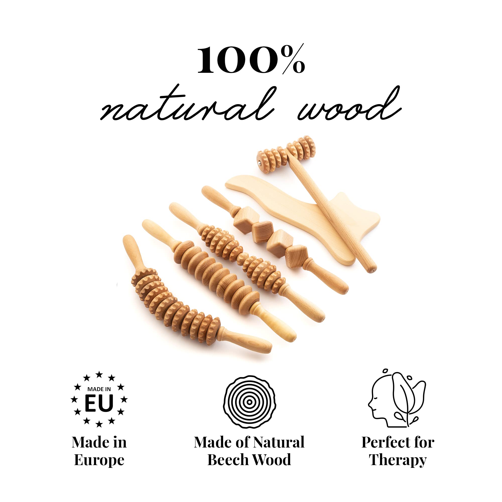 Tuuli Accessoires Maderotherapie Wooden Massage Roller Set - Anti-Cellulite & Lymphatic Drainage Therapy Kit for Body Sculpting & Relaxation - Perfect for Home Spa, Post-Workout Recovery & Self-Care Routine