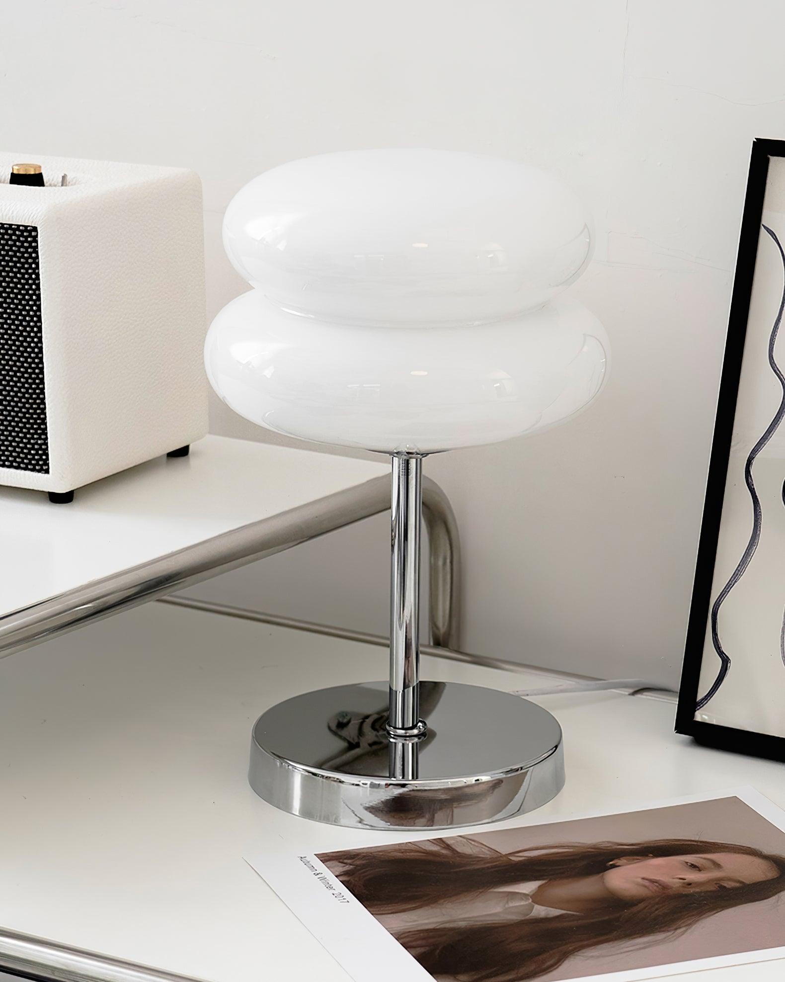 Saturn Glide Glass Table Lamp - Modern LED Nightstand Light for Bedroom, Living Room & Office - Elegant Home Decor Lighting with Touch Control