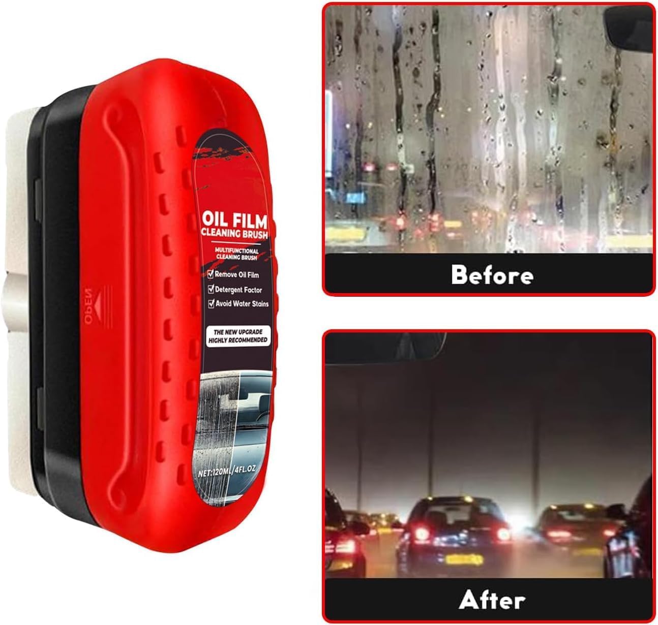 Premium Car Windshield Cleaner Brush & Oil Film Remover - Heavy-Duty Auto Glass Cleaning Tool for Crystal Clear Visibility - Perfect for Windshield, Rearview Mirror & Headlight Cleaning (1-Pack) - Ideal for Daily Driving, Road Trips & Winter Maintenance