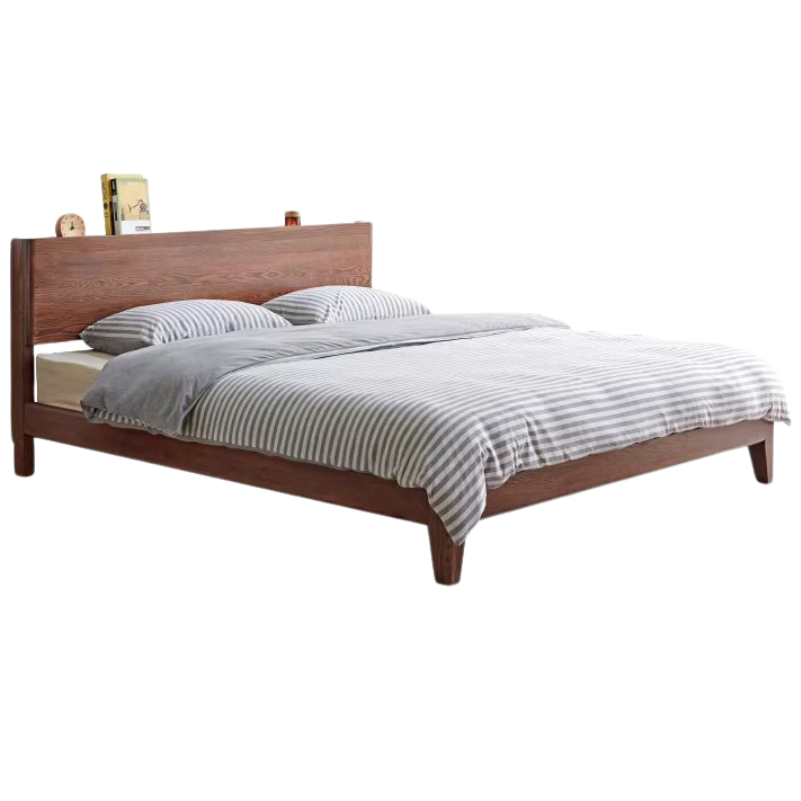 Walnut color solid wood soft light bed