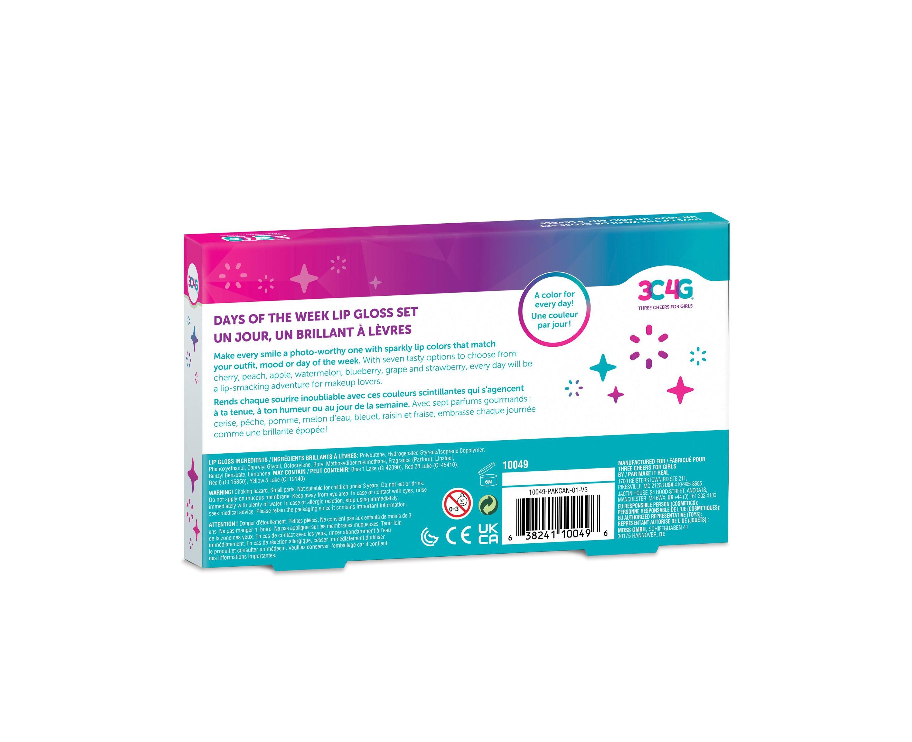 3C4G Flavorful Days of the Week Lip Gloss Set - 7 Scented Roller Ball Tubes for Moisturizing & Shine | Perfect for Daily Use, Gifts, and Makeup Collection