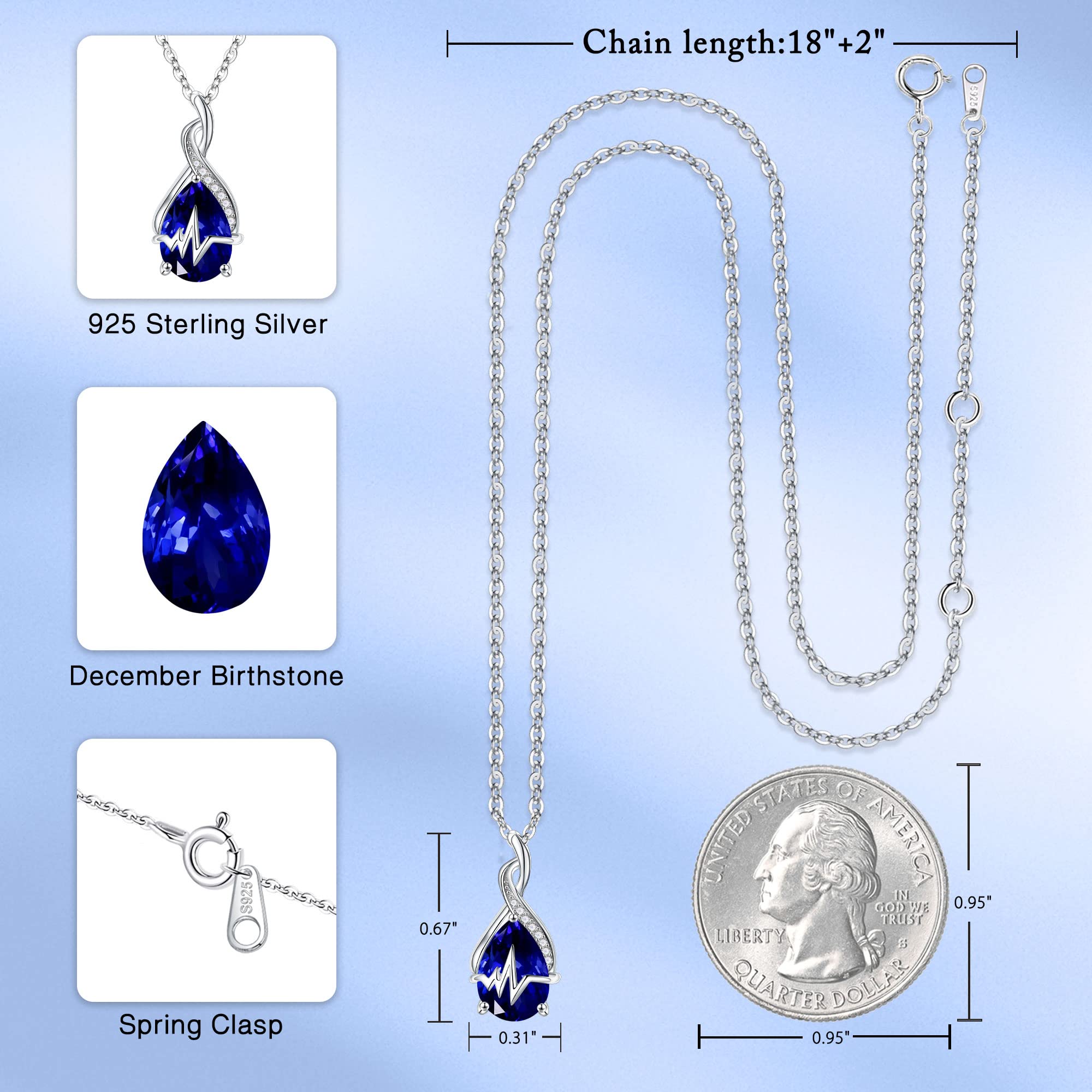 925 Sterling Silver Drop Shape Birthstone Necklace - Nurse Appreciation, Graduation & Birthday Gift for Women | Elegant Jewelry for Nurses, Medical Professionals & Healthcare Workers | Perfect for Daily Wear, Special Occasions & Nurse Week