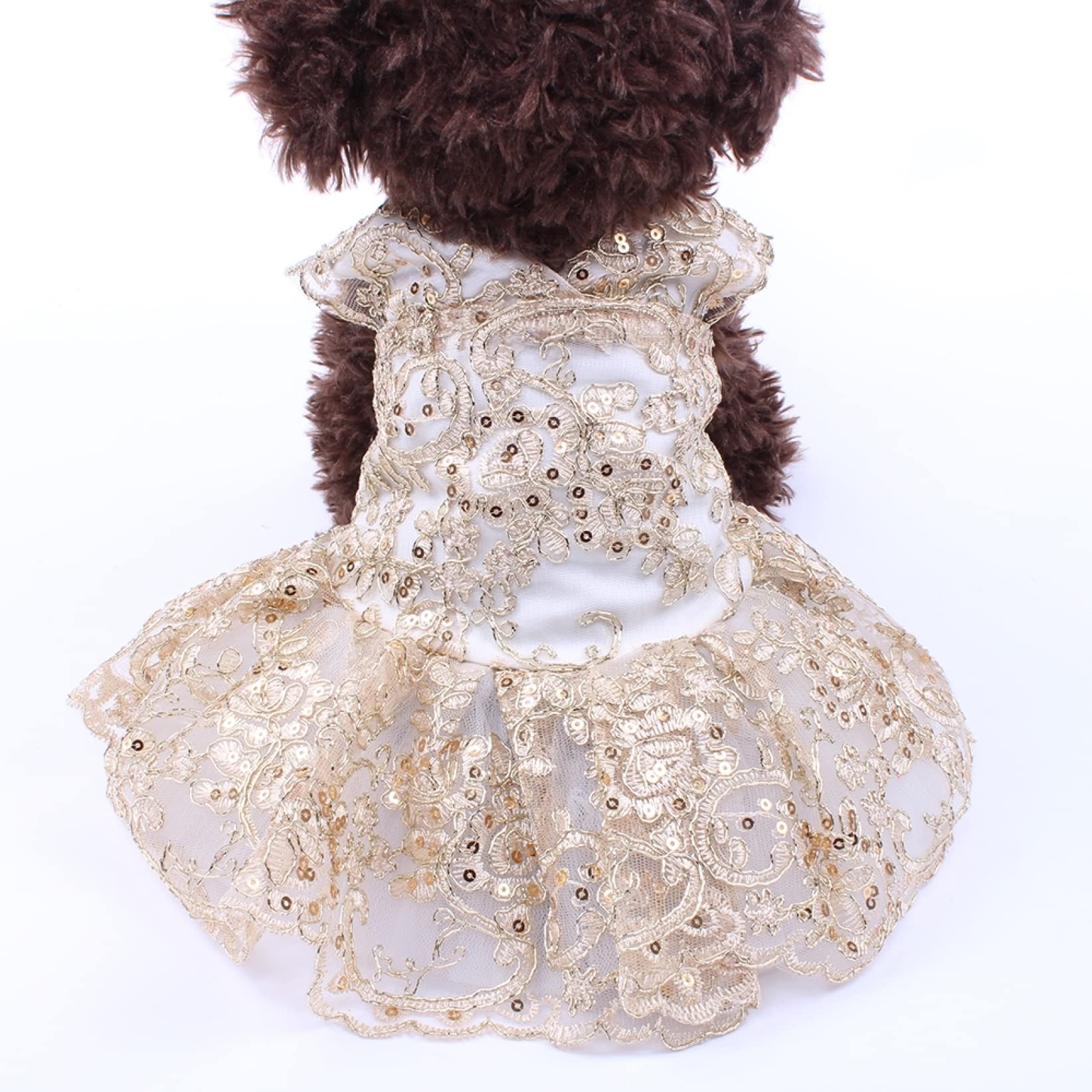 Dog Wedding Dress - Spring Flower Lace Pet Puppy Skirt with Sequin Princess Design for Small Dogs | Perfect for Weddings, Parties & Special Occasions