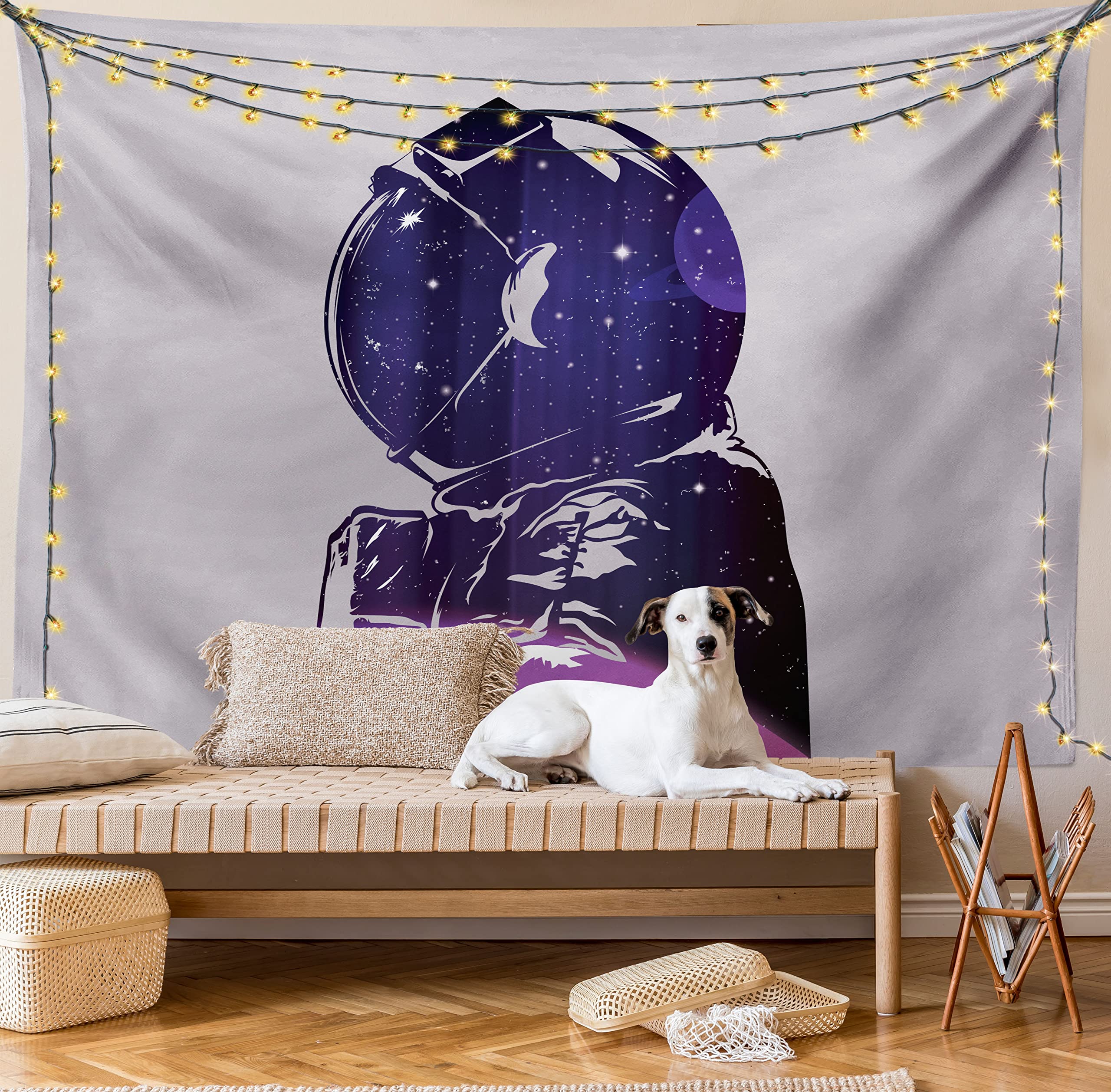 Ambesonne Outer Space Tapestry - Astronaut & Star Clusters Celestial Design, Purple Pink Cosmic Wall Art for Bedroom, Living Room, Dorm Decor (28x23 Inches) | Perfect for Space-Themed Rooms, Teen Bedrooms & Astronomy Lovers