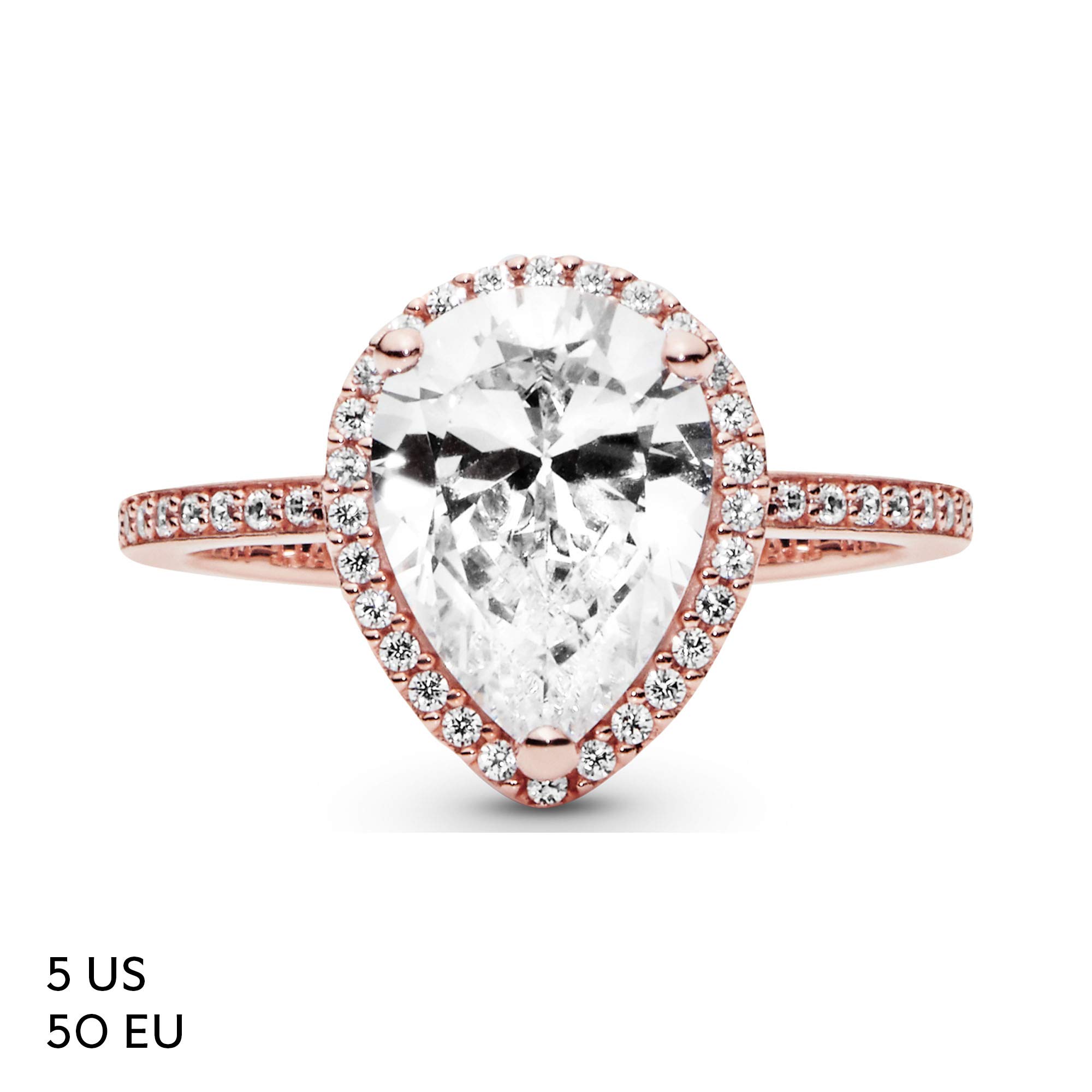 PANDORA Sparkling Teardrop Halo Ring 14k Rose Gold Women's Stackable Ring - Elegant Layering Jewelry for Everyday Wear - Perfect Gift for Anniversary, Birthday & Valentine's Day - Comes with Luxury Gift Box