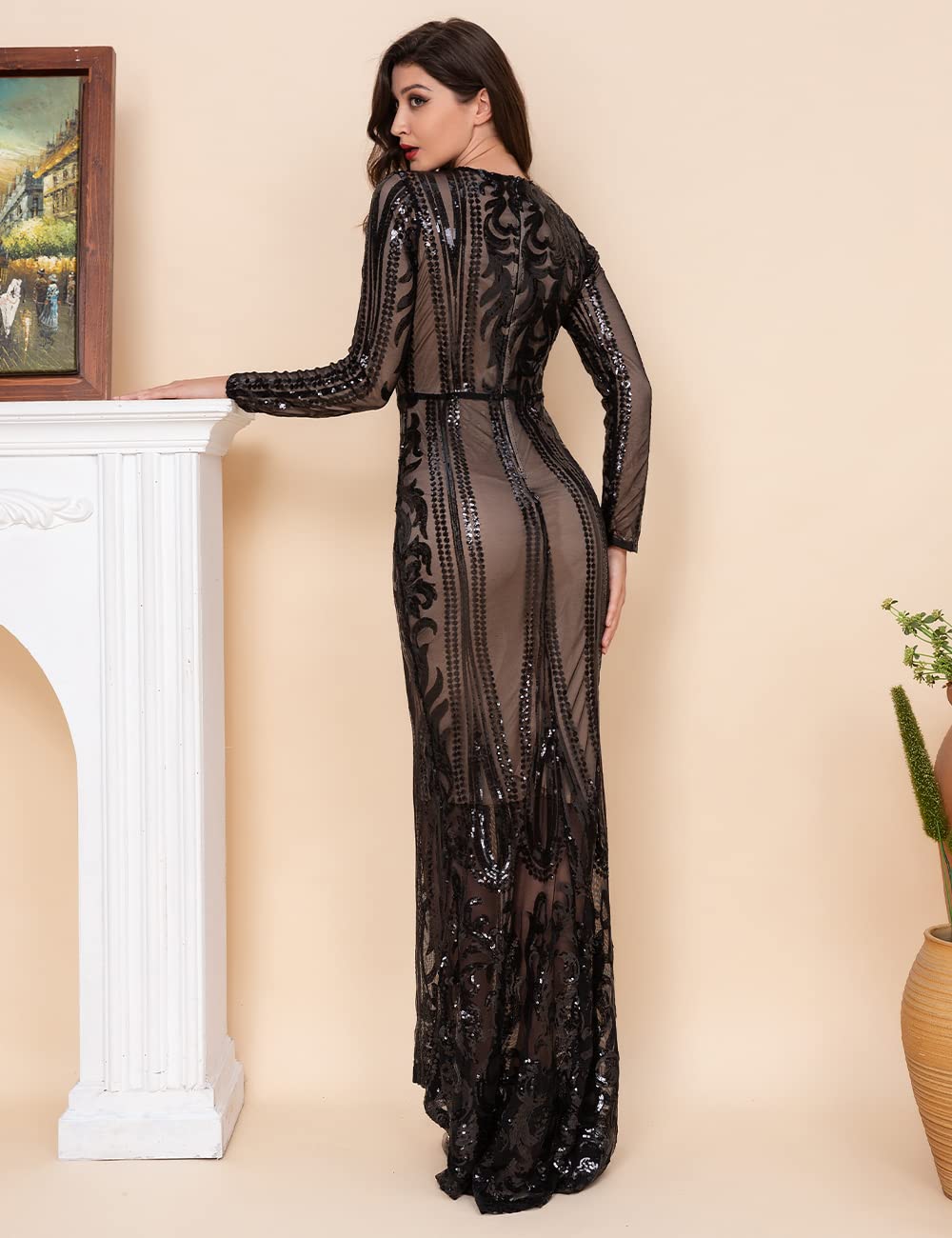 Elegant Women's Long Sleeve Sequin Mermaid Gown for Prom, Party & Formal Events - Perfect for Evening Galas, Weddings & Special Occasions