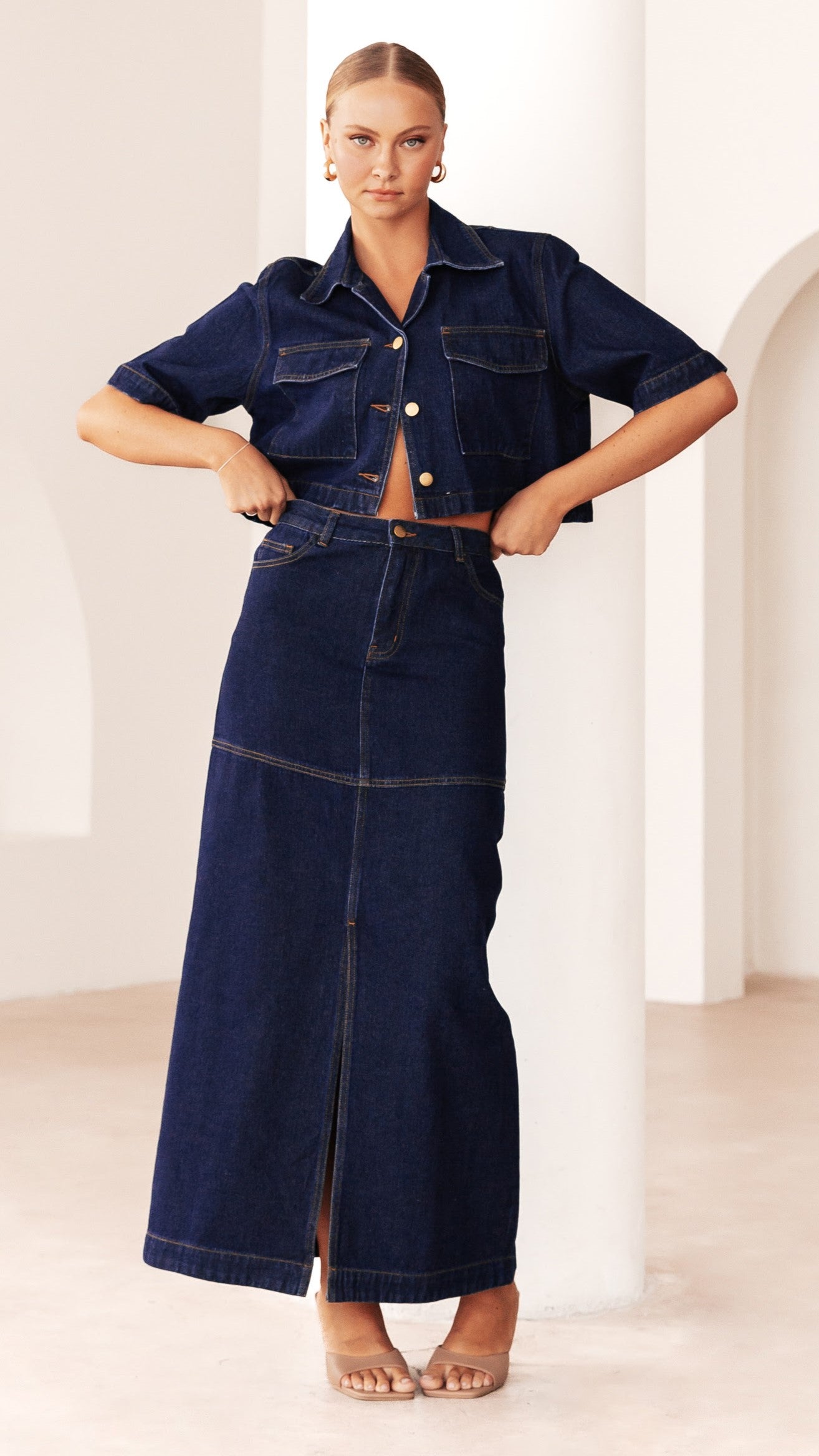 Kaili Maxi Skirt for Women - Indigo Denim Long Skirt with Side Slits | Perfect for Casual Wear, Beach Outfits, and Summer Fashion