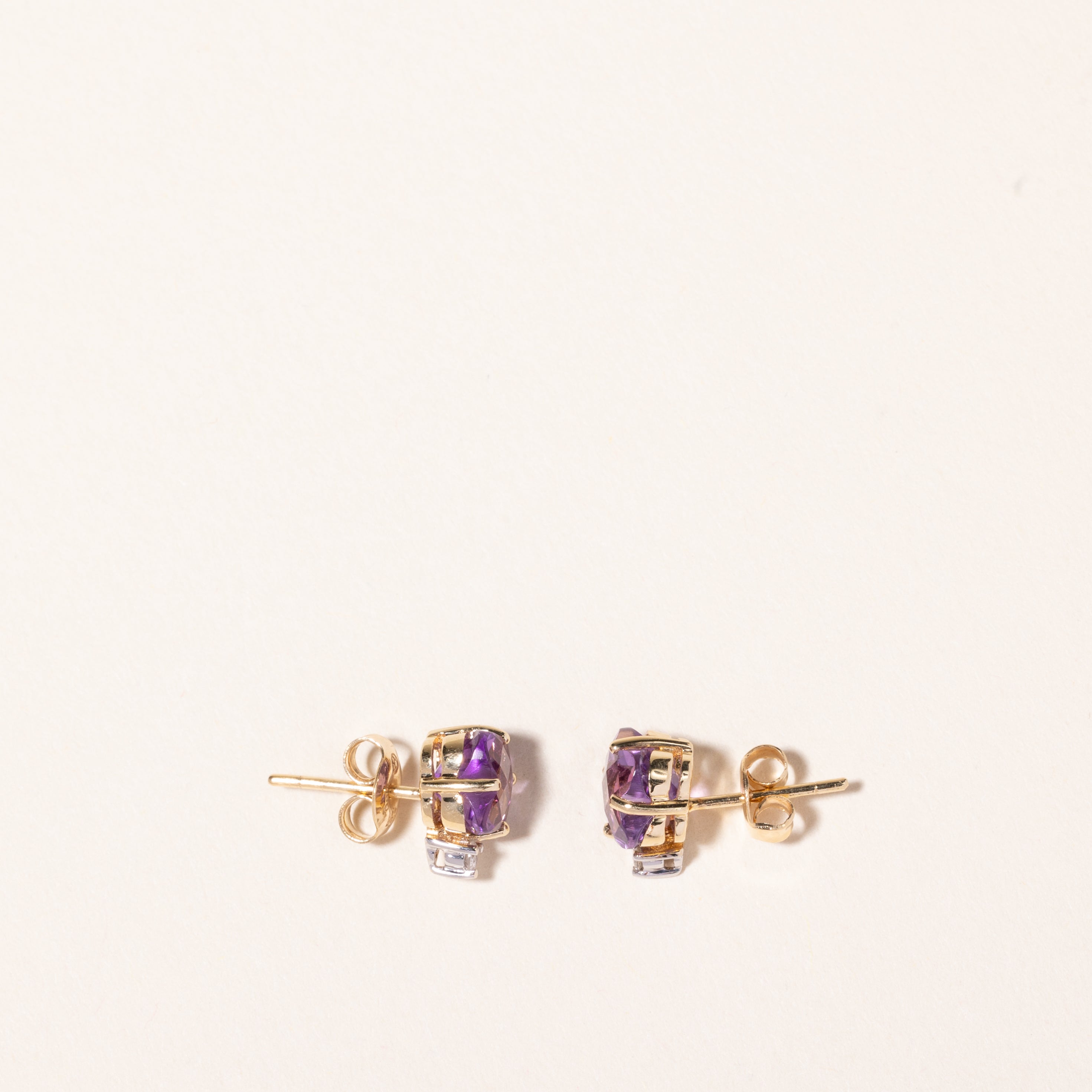14K Yellow Gold Amethyst and Diamond Stud Earrings for Women | 2.24ctw Gemstone, 0.44ct Diamond | Elegant Gift for Birthday, Anniversary & Special Occasions