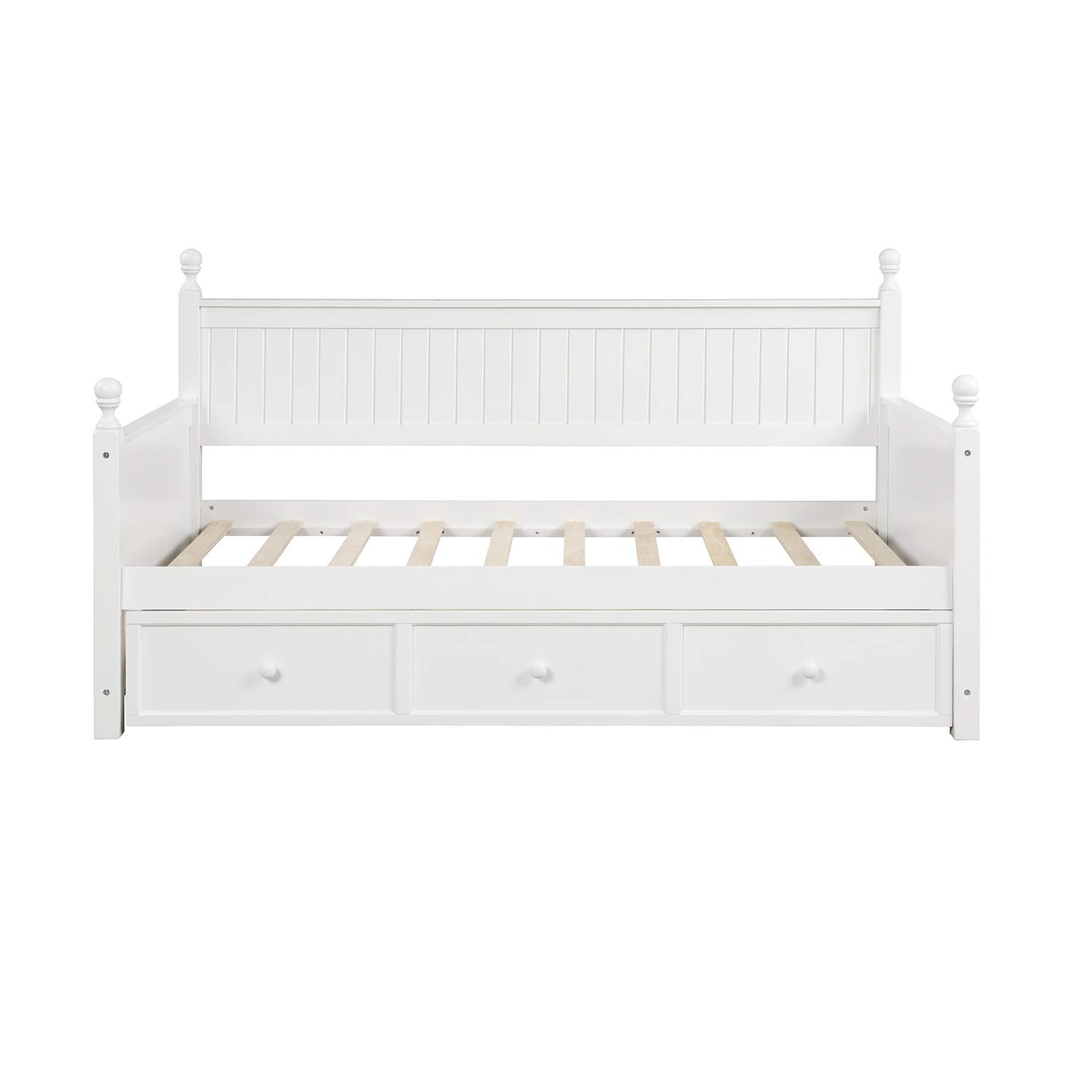 **Twin Daybed with Storage Drawers - Wooden Day Bed Frame for Living Room, Bedroom, or Guest Room - Convertible Sofa Bed for Kids, Sleepovers & Small Spaces - White - Perfect for Apartments, Dorms & Cozy Spaces**