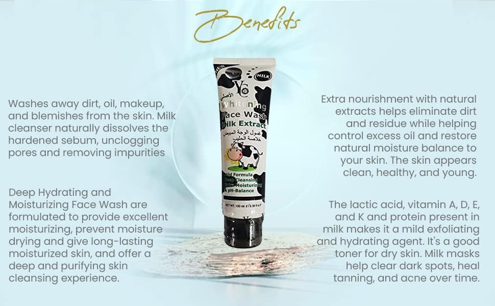 YC Face Wash 200ml with Milk Extract - Gentle Cleansing for Dry & Sensitive Skin - Daily Skincare Routine for Men & Women