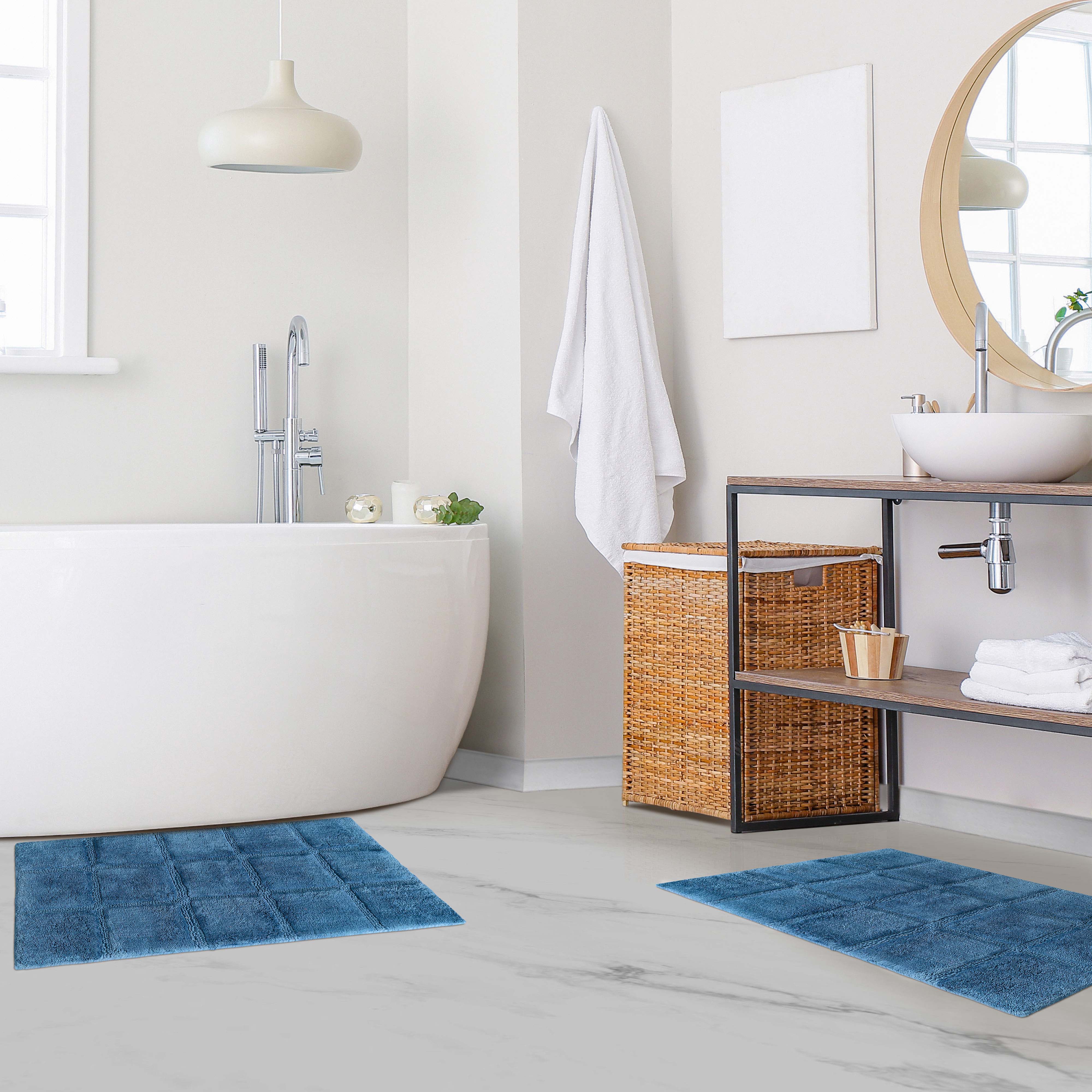 Premium 2-Piece Cotton Bath Rug Set - Soft, Non-Slip Checkered Design for Bathroom Safety and Comfort - Perfect for Bathroom, Shower, and Vanity Areas