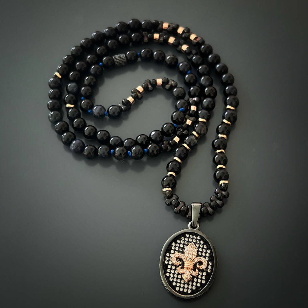 Fleur De Lis Sterling Silver Pendant with Labradorite Beaded Necklace - Elegant Jewelry for Women, Gift for Her, Perfect for Parties, Weddings & Special Occasions