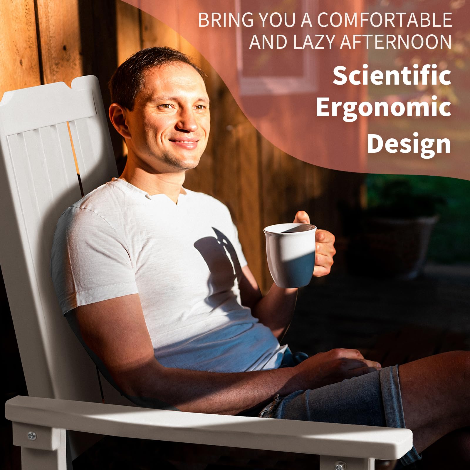 Outdoor Rocking Chair - Oversized All-Weather High Back Porch Rocker with Cushion | Durable Patio Rocking Chair for Garden, Deck & Backyard Relaxation