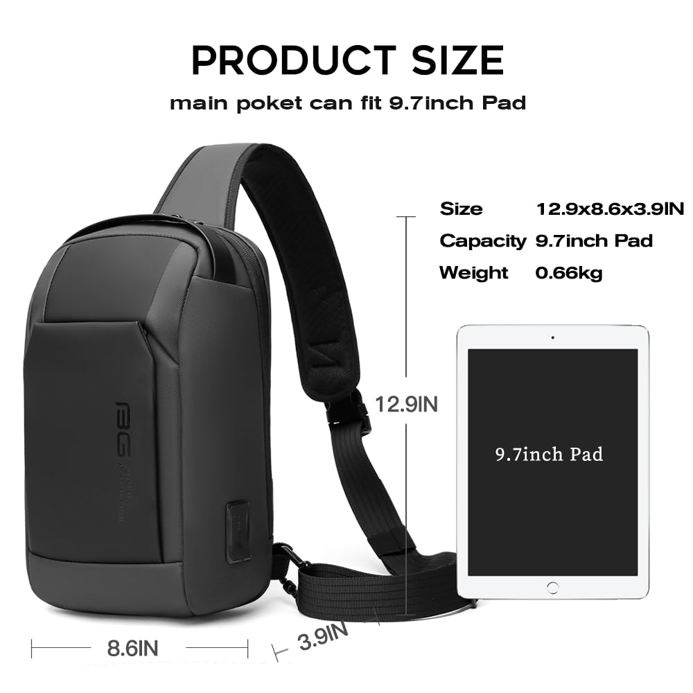 BANGE Men's Sling Bag - Lightweight Crossbody Shoulder Bag for Travel, Gym & Everyday Use - Durable Nylon Messenger Bag with Adjustable Strap (Black) - Perfect for Hiking, Commuting & Outdoor Activities