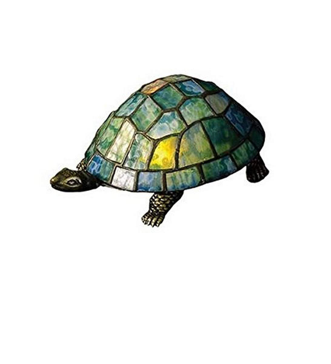 Meyda Tiffany 10270 Turtle Tiffany Glass Accent Lamp - 4 Inch Height Handcrafted Stained Glass Table Lamp for Home Decor, Bedroom, Living Room, Office Lighting