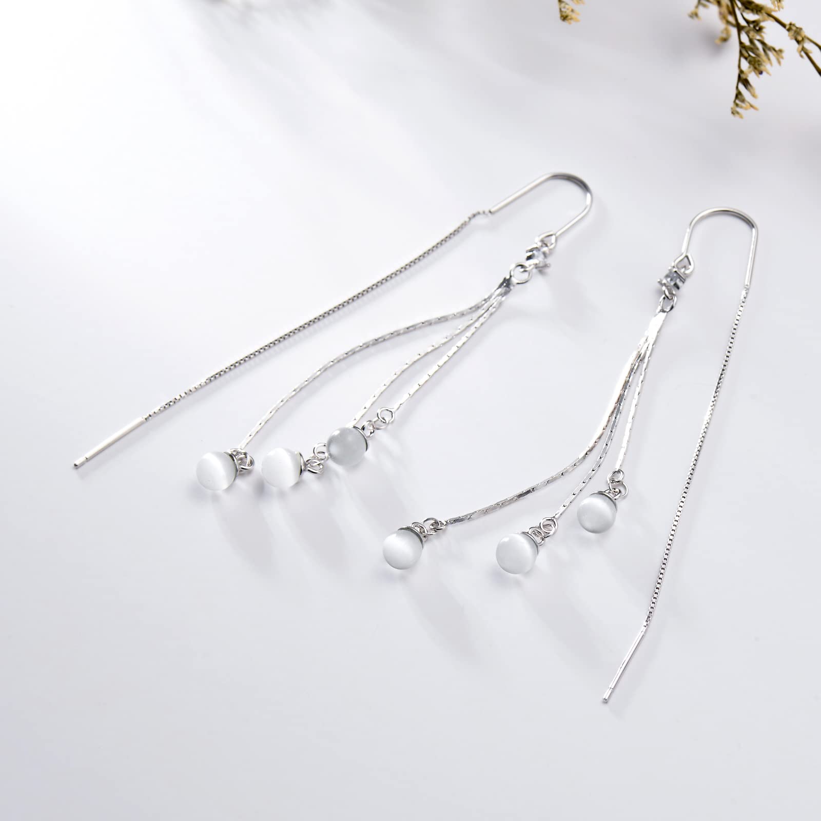 925 Sterling Silver Flower Threader Earrings - Daisy Dangle Hoop Earrings for Women & Girls | Pull-Through Earrings for Everyday Wear, Parties & Gifts
