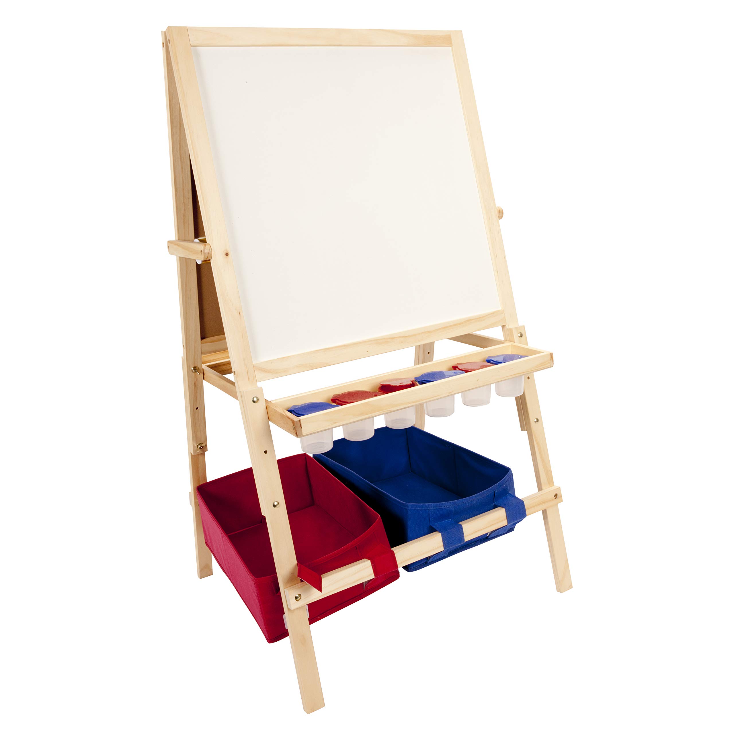 Premium Kids Wooden Art Easel with Paint Brush, Chalkboard & Dry Erase Board - Multi-Functional Children's Drawing Stand with Storage Bins - Perfect for Home, Classroom & Creative Play - Light Wood Finish