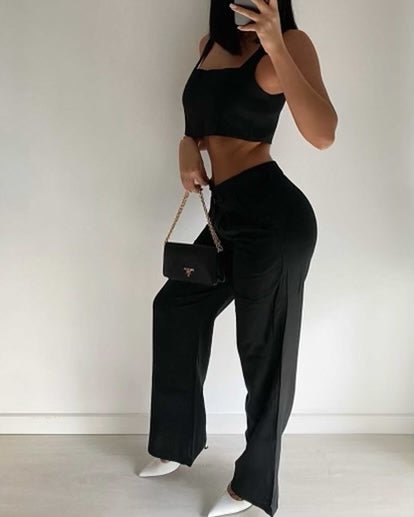 Stylish Black Linen Sleeveless Palazzo Pants Two Piece Set - Summer Boho Outfit for Women | Beach Vacation, Casual Wear & Lounge Outfit