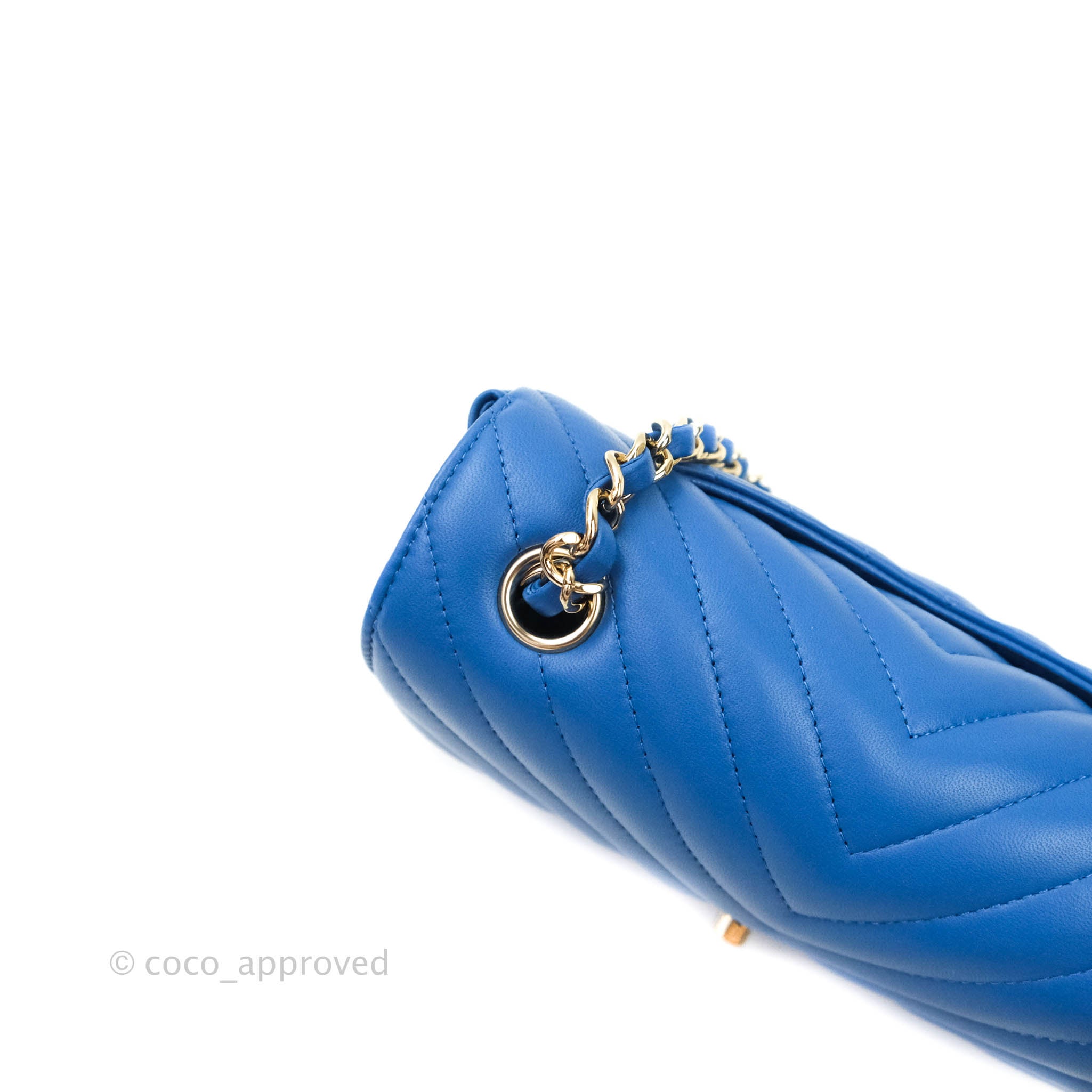 Chanel Chevron Mini Rectangular Lambskin Flap Bag in Blue with Gold Hardware - Perfect for Evening Events, Parties & Luxury Fashion Accessories