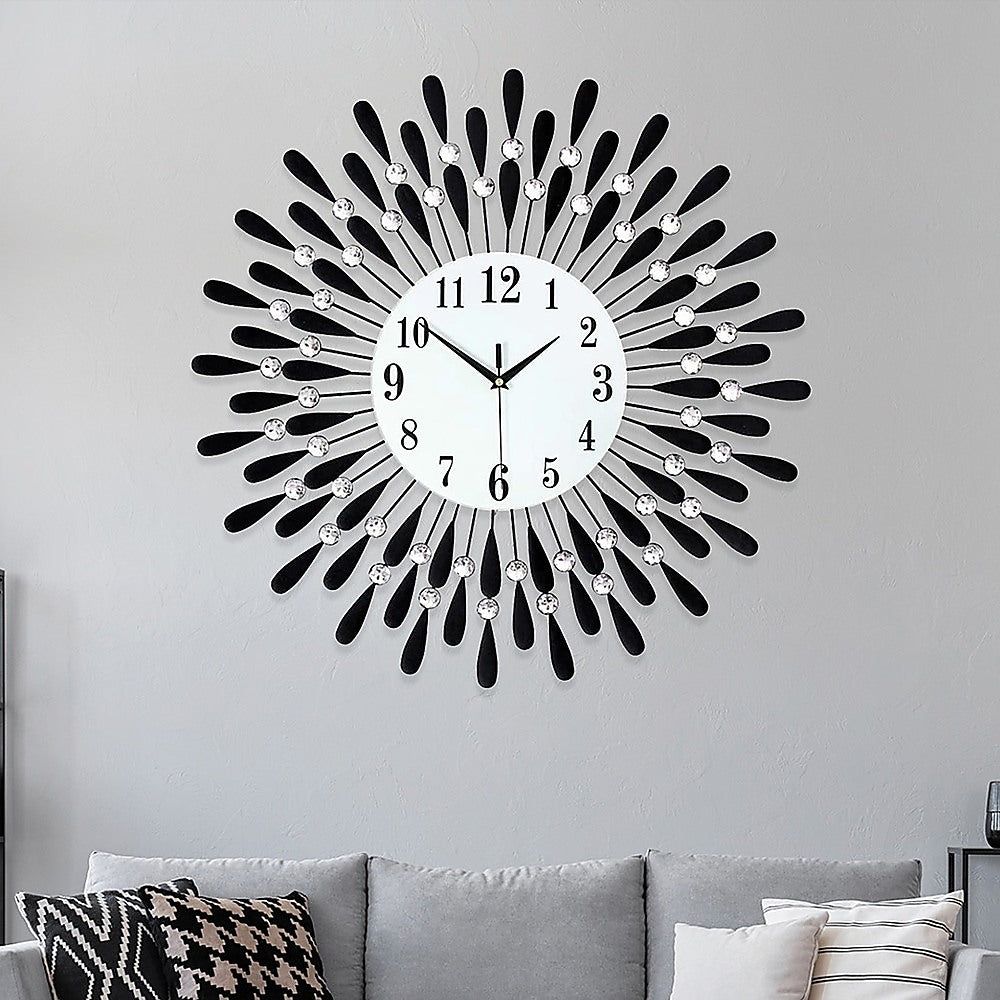 Large Modern 3D Crystal Wall Clock - Luxury Metal Round Home Decor for Living Room, Bedroom & Office | Elegant Timepiece for Home & Office Spaces