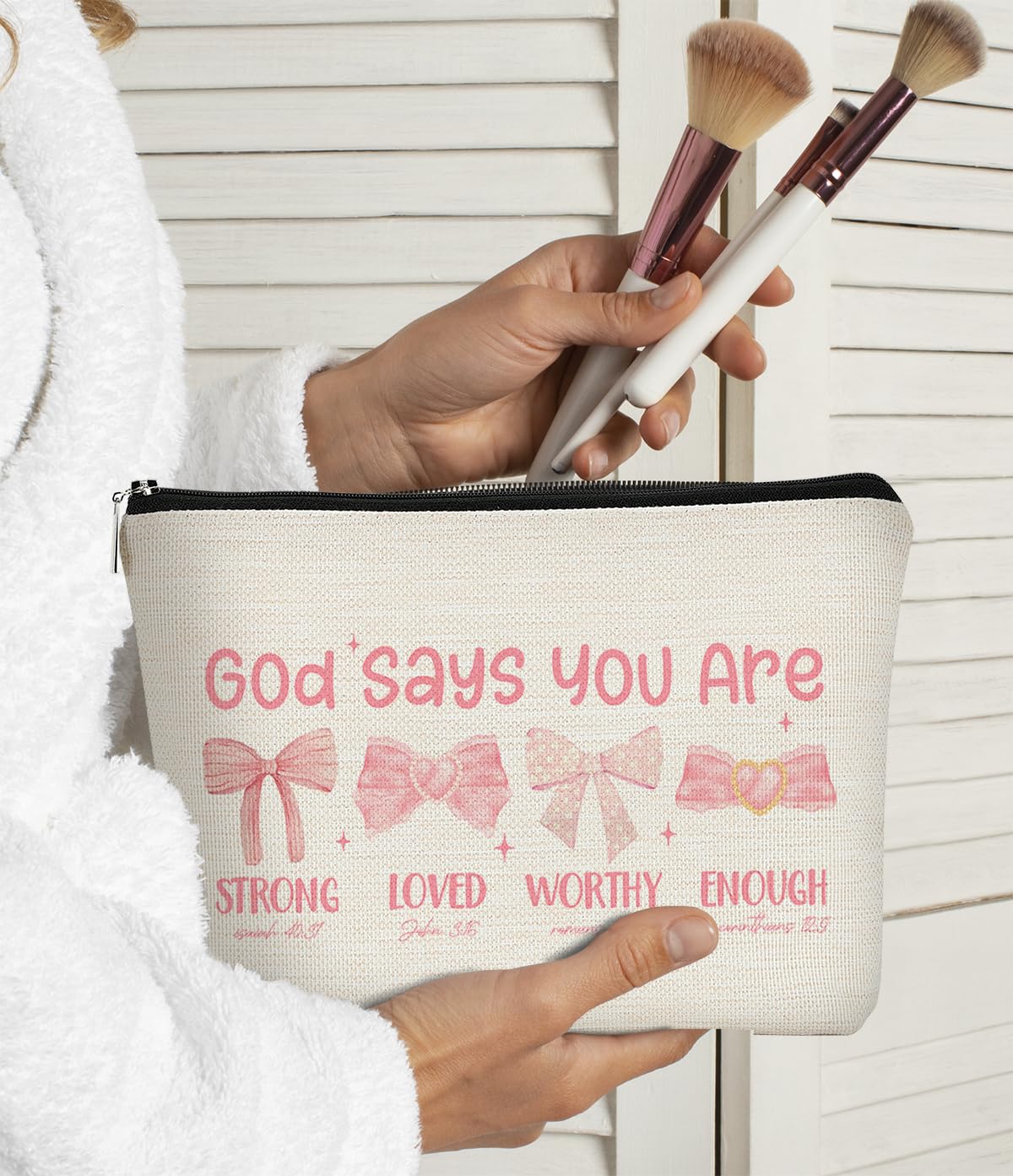 Preppy Pink Coquette Bow Makeup Bag - Christian Gifts for Women, Trendy Cosmetic Pouch, Cute Travel Toiletry Organizer | Perfect for Church, Bible Study, Girls' Night Out & Christmas Gifting