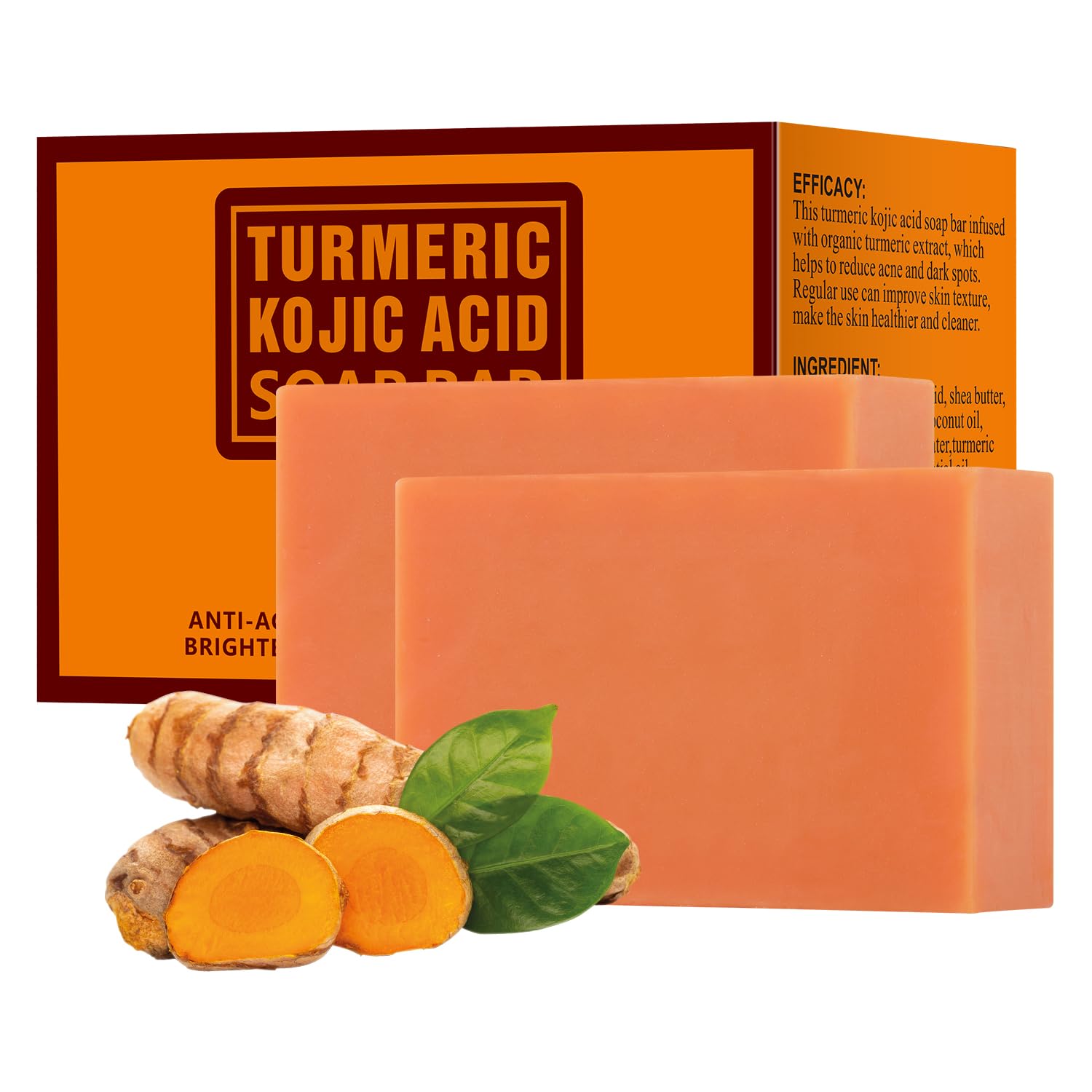 Turmeric & Kojic Acid Soap Bar 200g - Brightening Face & Body Wash for Dark Spots, Acne Treatment, Exfoliating & Cleansing - Natural Skin Lightening Soap for Glowing Complexion (Perfect for Daily Skincare Routine & Post-Sun Care)