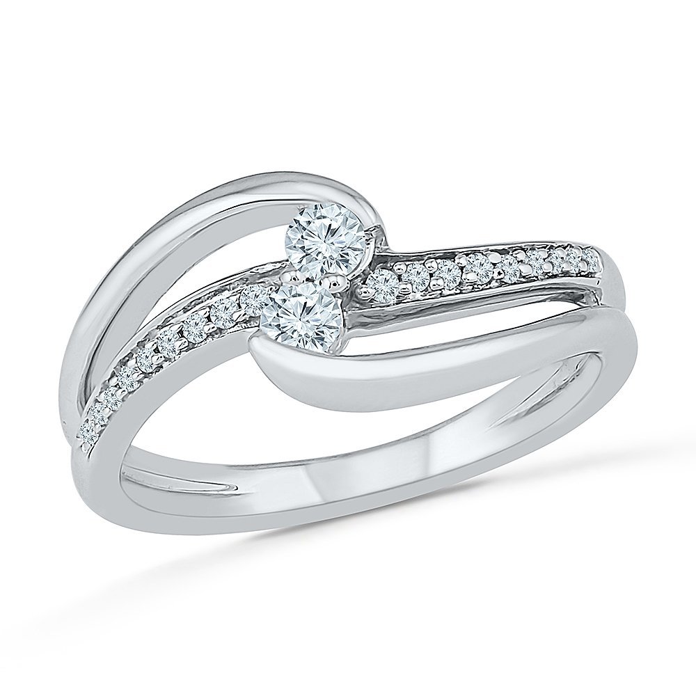 Together US Diamond Collection Sterling Silver Two Stone White Round Diamond Fashion Ring (0.25 CTTW) - Elegant Jewelry for Weddings, Anniversaries & Special Occasions