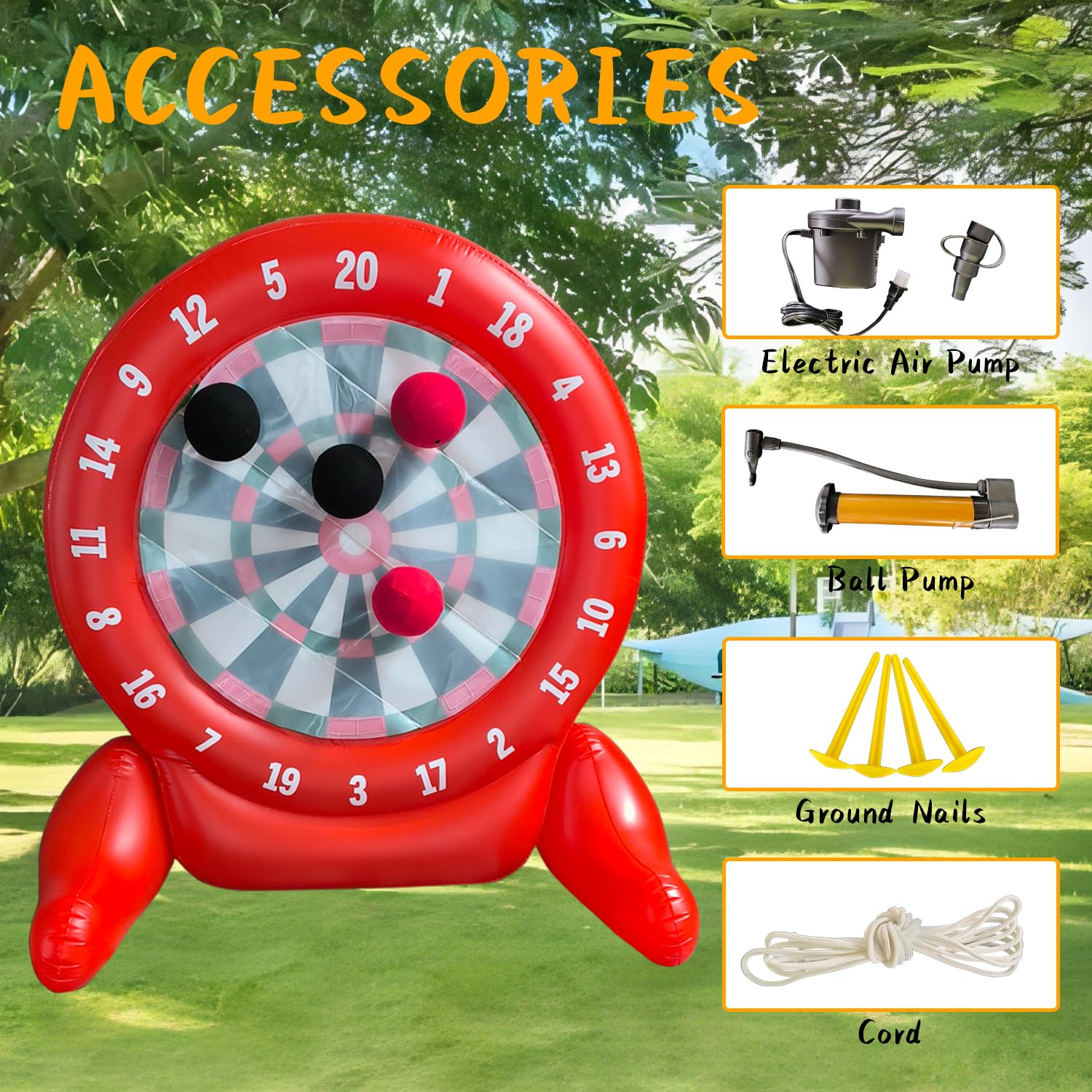 6Ft Tall Inflatable Giant Kick Darts Game Set - Jumbo Outdoor Soccer Target Dartboard with 2 Soccer Balls & Air Pump - Perfect for Backyard Parties, Sports Games, and Family Outdoor Activities