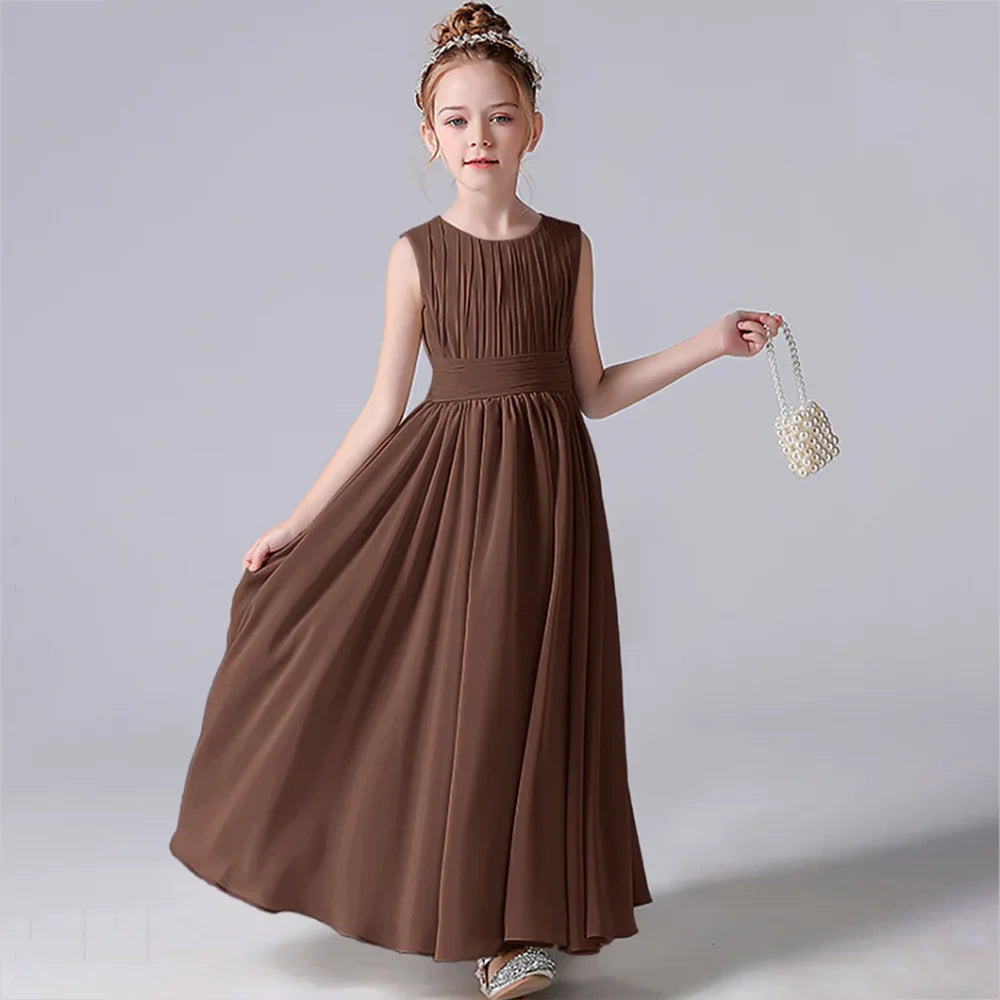 Elegant Pleated Flower Girl Dress with Sash - Kids Wedding Gown, Party Dress, Pageant Outfit for Special Occasions & Formal Events