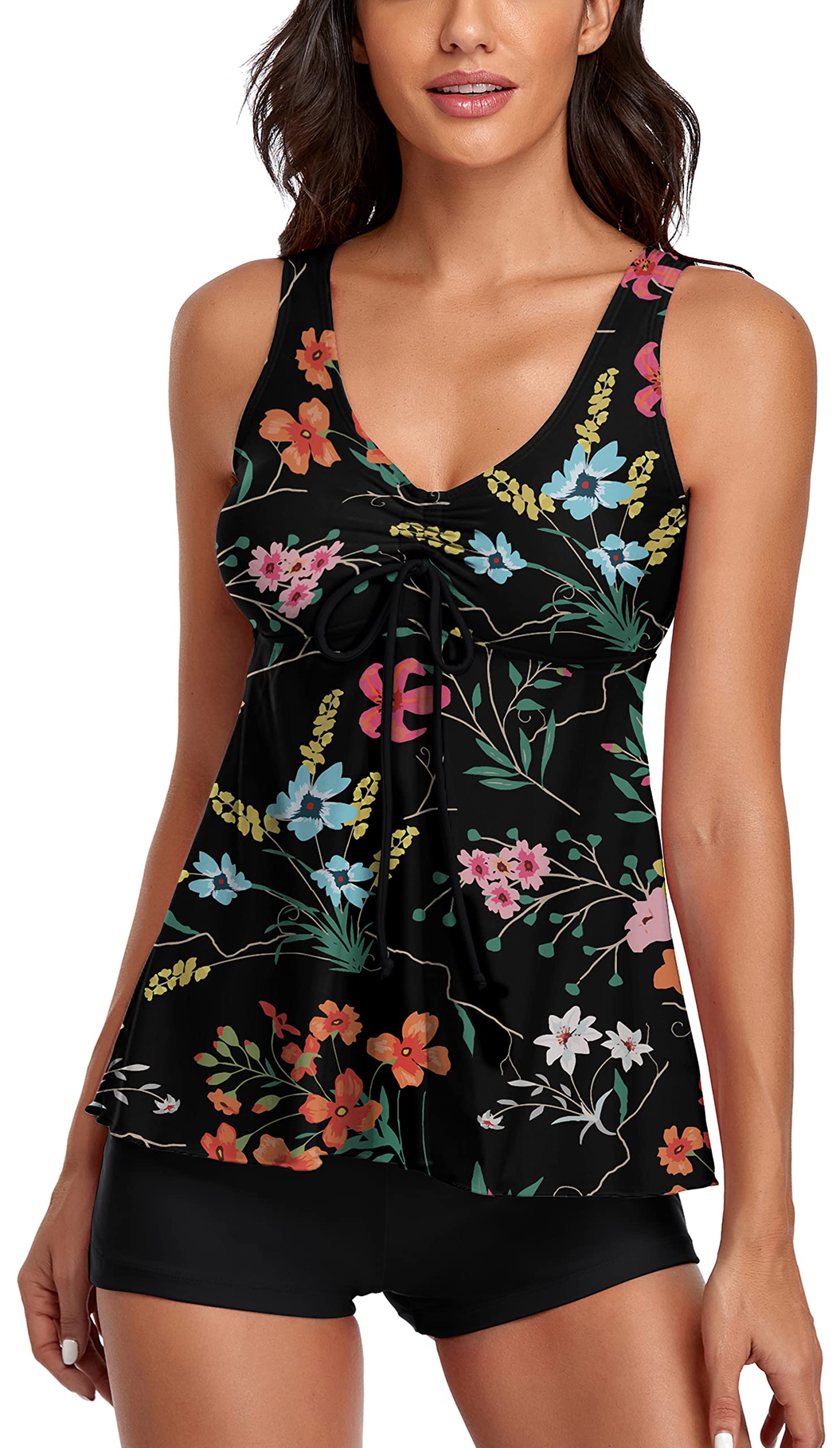 UNIQWETO Women's Tummy Control Tankini Swimwear - 2 Piece Bathing Suit with Supportive Tank Top & Boyshorts | Perfect for Beach Vacations, Pool Parties & Summer Getaways