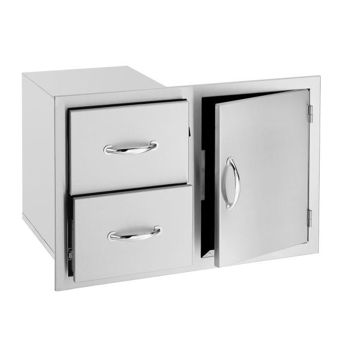 Summerset 33-Inch 2-Drawer Masonry Fireplace with Access Door - Durable Stainless Steel Frame for Outdoor Fireplace - Perfect for Patio, Backyard, and Garden Gatherings